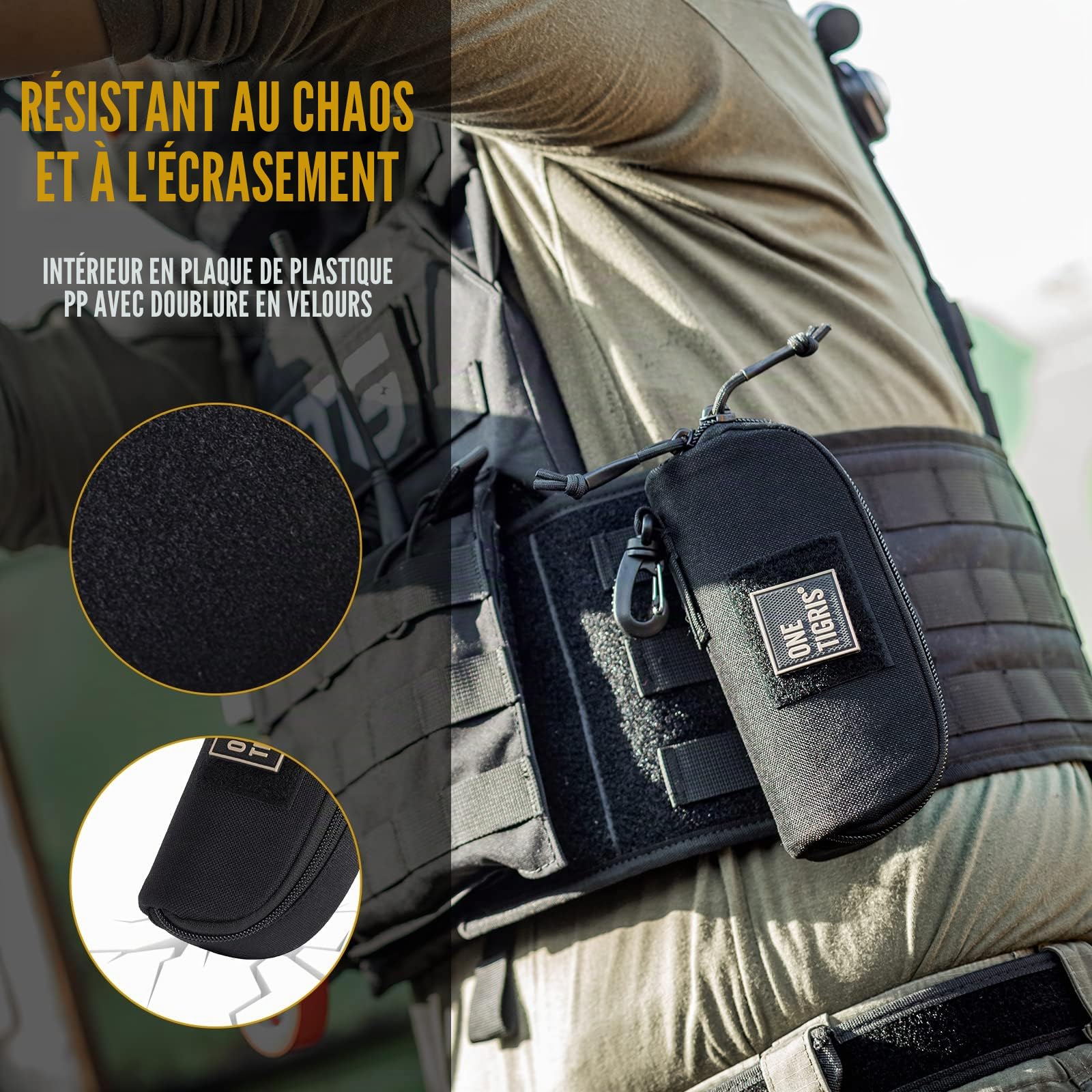 OneTigris Etui à Lunettes Rigide Tactique Zippé La Boîte De Protection pour Les Lunettes en 1000D Nylon avec Molle