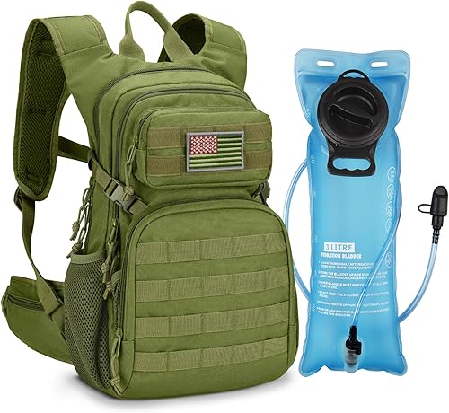 Vista 11 de CVLIFE Mochila táctica de hidratación con vejiga de agua de TPU de 3 L, mochila de senderismo de 22 L para hombres y mujeres, mochila de agua Molle