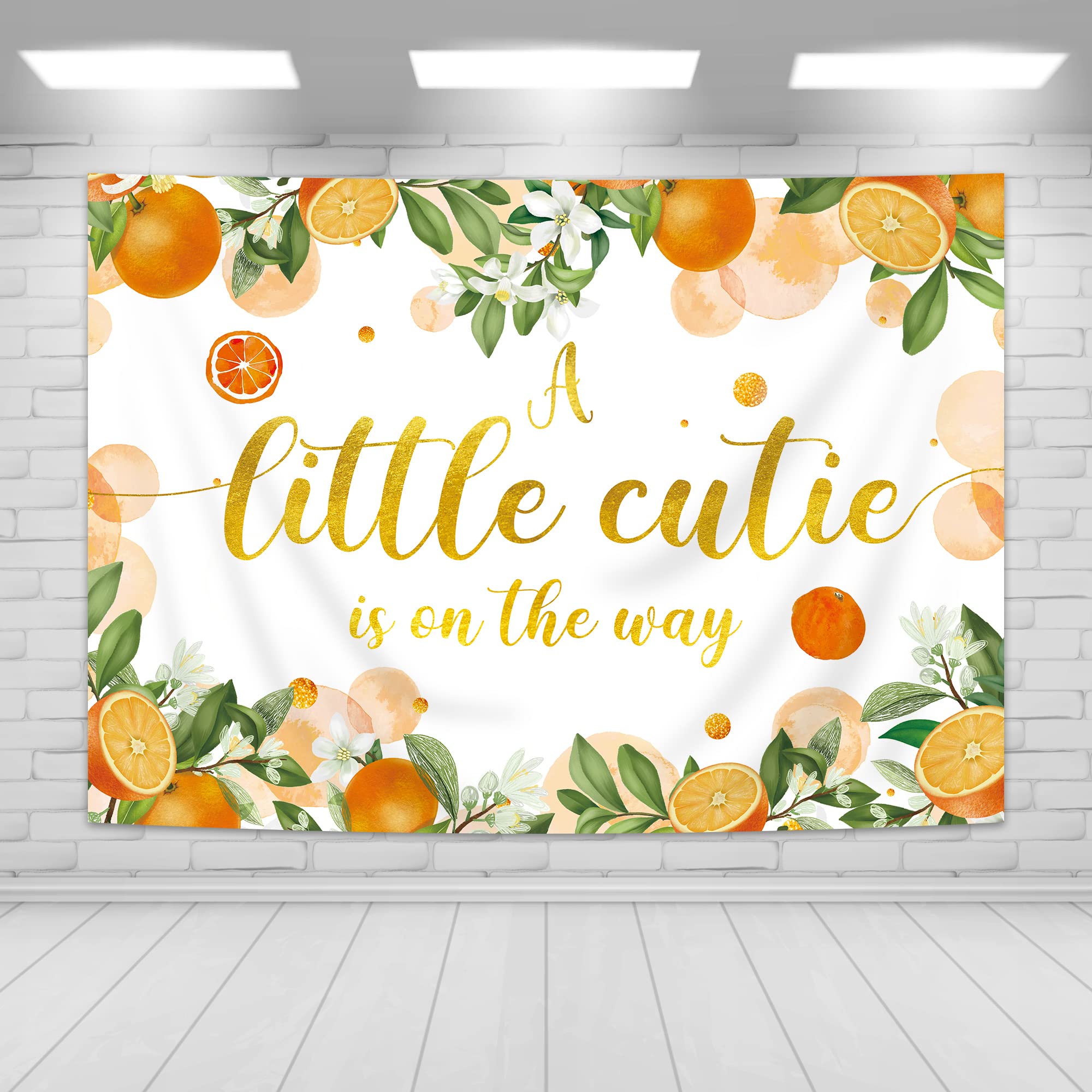 Imirell Baby Shower A Little Cutie is on The Way Backdrop 7Wx5H Feet Orange Fruit Gender Reveal Newborn Theme Citrus Cute Leaves Party Decoration Photography Background Photo Shoot Fabric Polyester