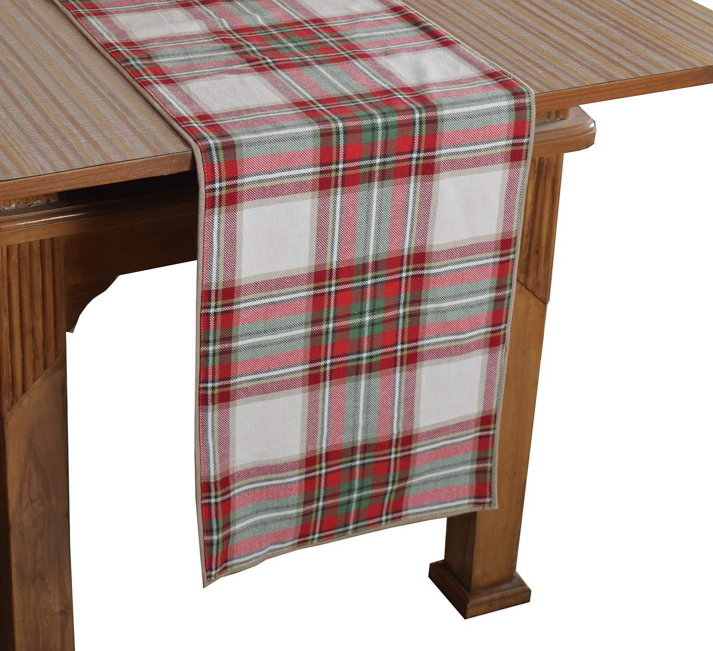 Bilberry Furnishing By Preeti Grover100% Cotton Marron & Green Check Pattern Table Runner (TR_12) - (Table Runner Size 14"x72")