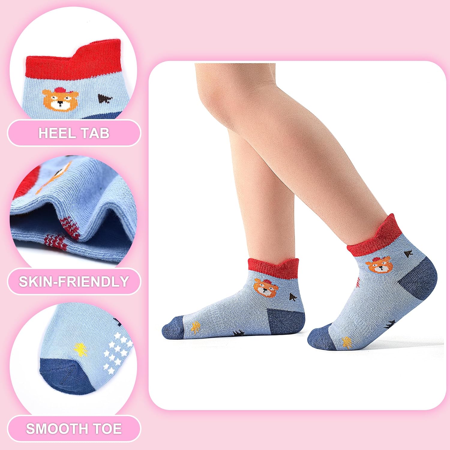 ELUTONG Toddler Socks with Grips Anti Slip Ankle Socks 12 Pairs for 1-7 Years Boys Girls Kids Infant Baby - Image 6