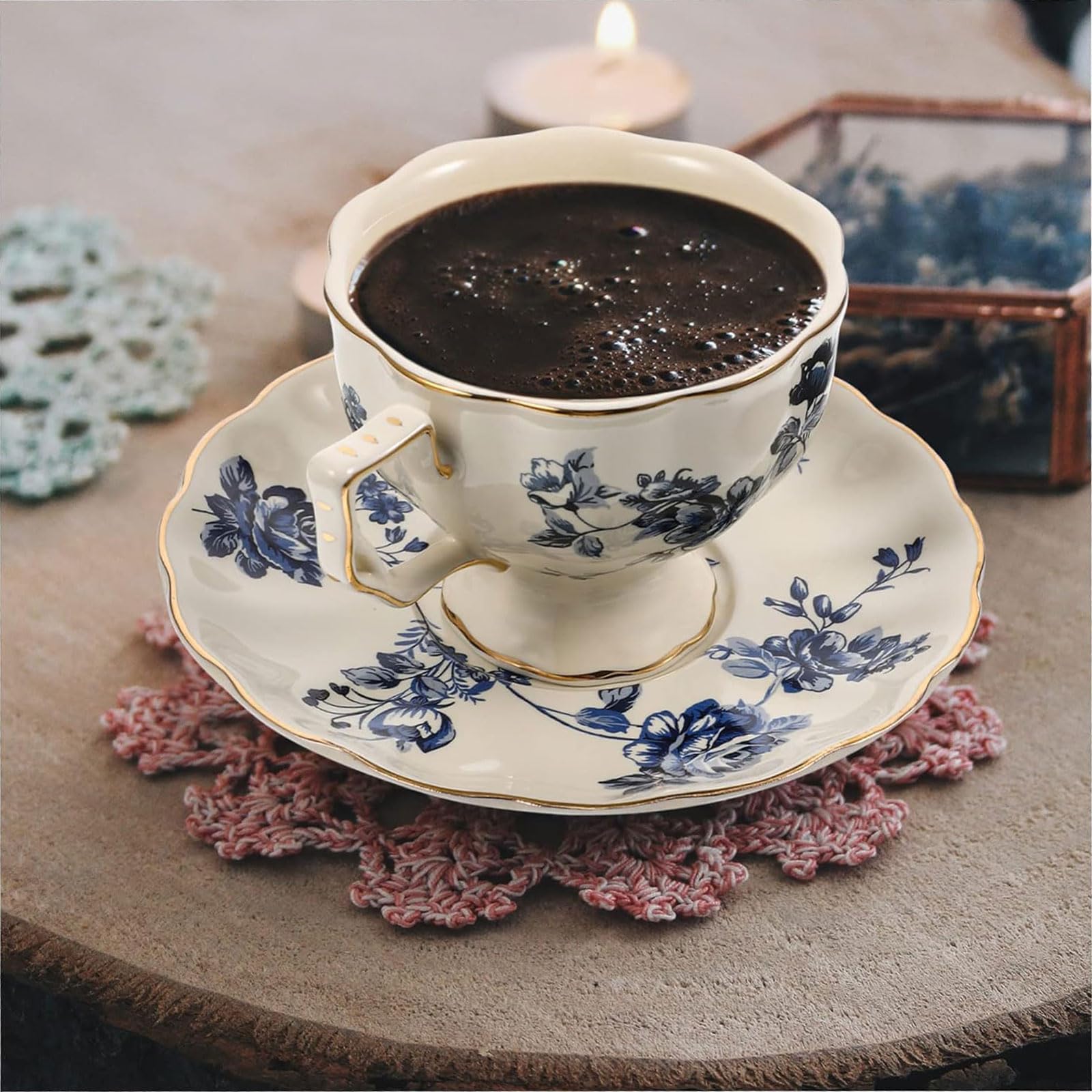 Tazza da tè 1 set set da caffè in ceramica set di piatti per ragazza in ceramica in stile europeo con piattini tazza regali vintage adatti a casa, caffetteria Tazza di caffè
