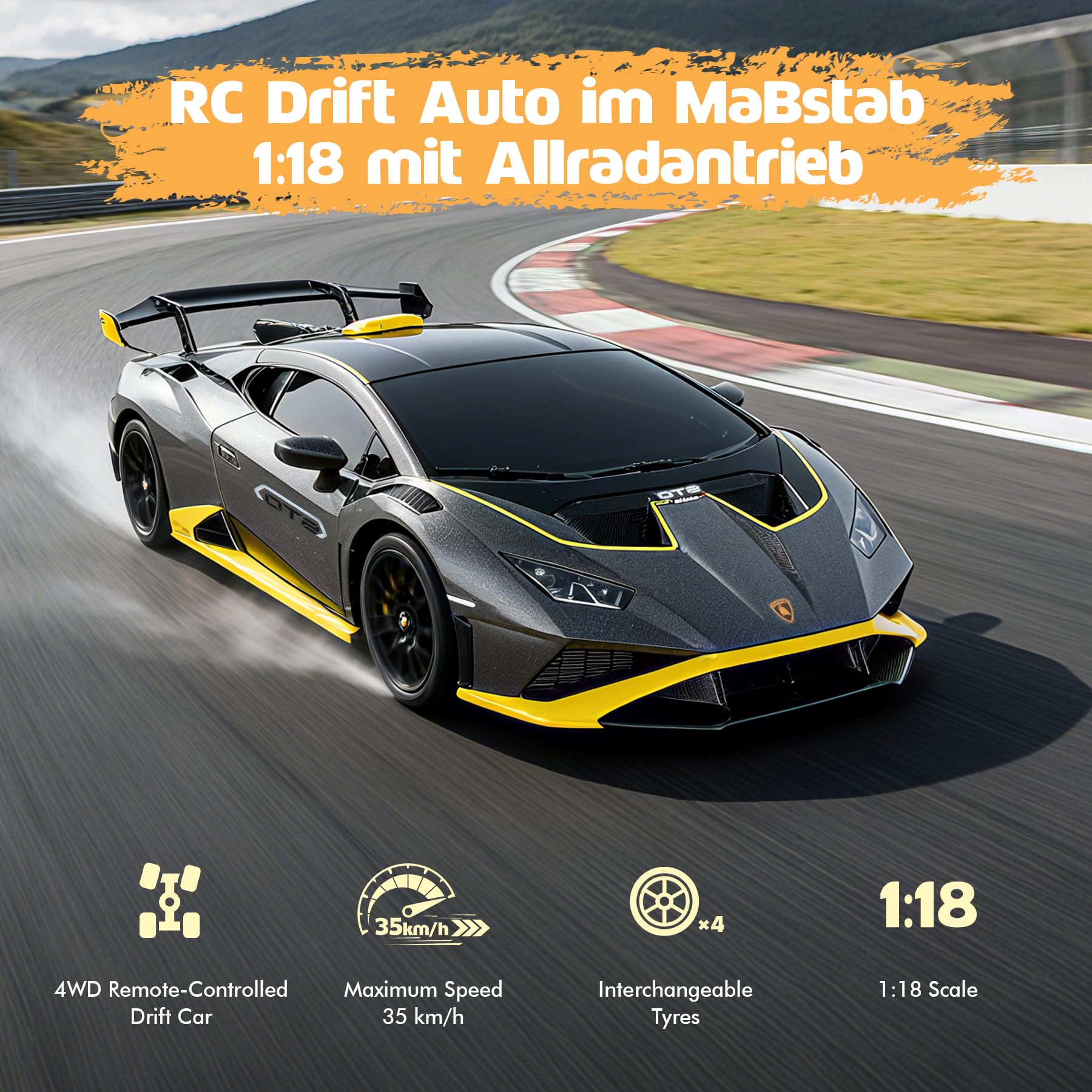 Macchina Telecomandata per Bambini, 2.4GHz RC Drift Car con Luce LED, 35km/h Auto Radiocomandata Regalo per Adulti e Bambini, Auto Giochi, Giochi 6 7 8 9 10 11 12 Anni (A)