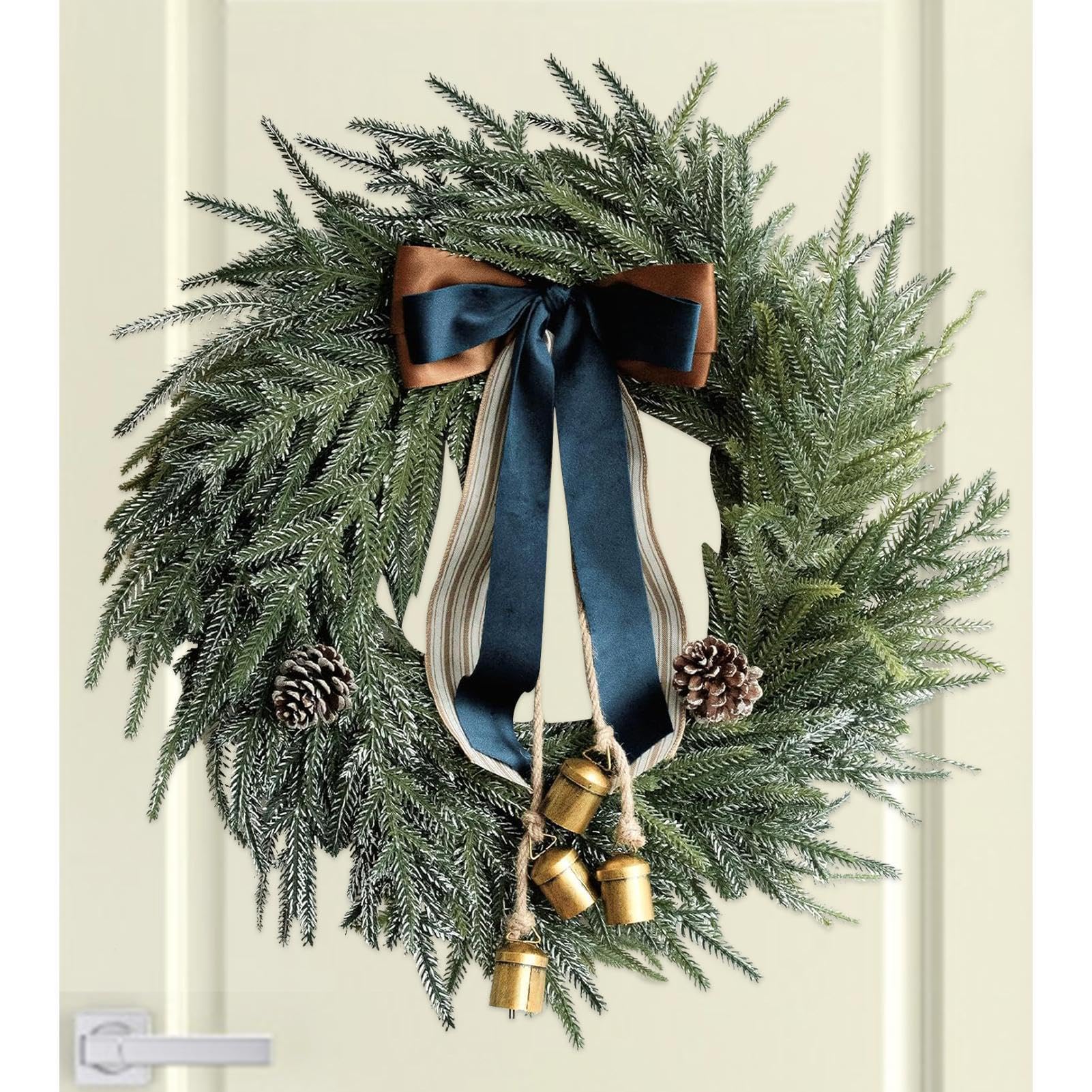Künstlicher Kiefernkranz, Weihnachtsgirlande, Dekoration, Outdoor-Urlaubsdekoration, dekorativer Glockenkranz mit Schleifenband, Weihnachtsdekoration, Girlanden für Kinder, Erwachsene, Familie