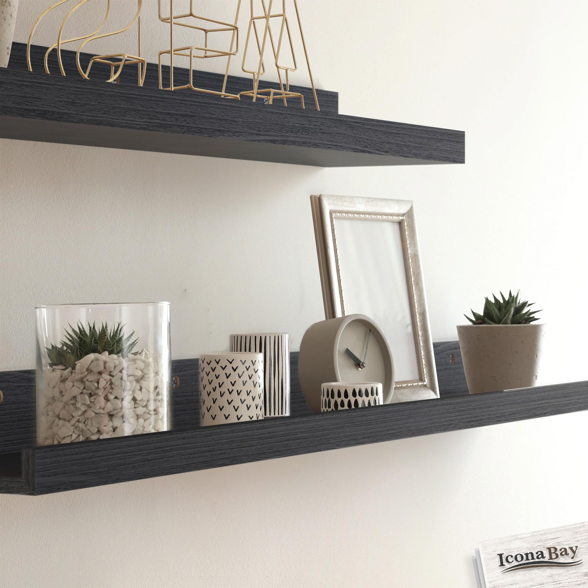 Estantes flotantes de pared de 91 cm - Juego de 3 en negro ébano - Estilo rústico moderno - Expositor de pared - Repisas para cuadros - de Icona Bay