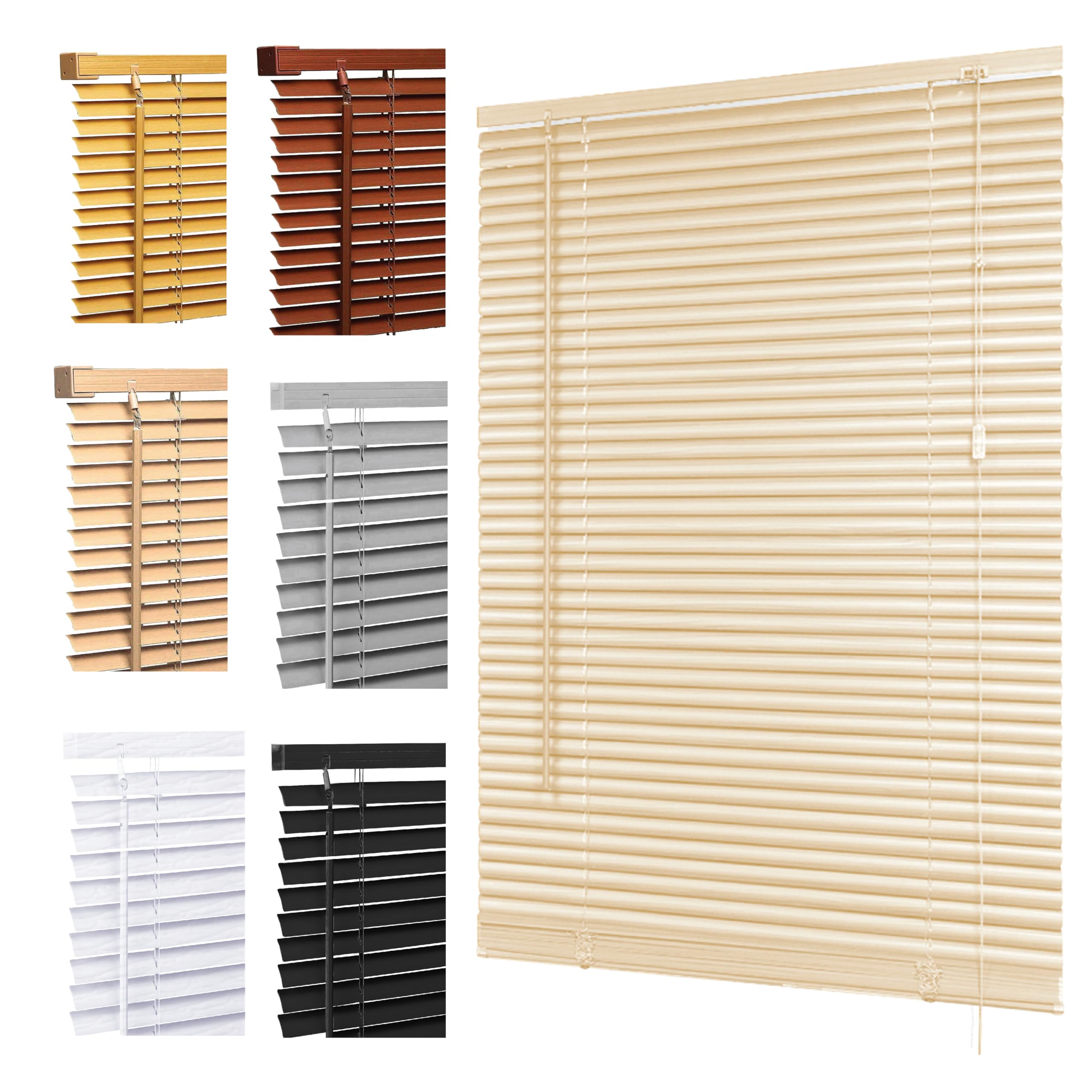 Ruby Deals Custom Made to Measure PVC Venetian Blinds Window 25mm Thin Slats Easy Fit Window Treatment Shutters Child Safe Home Office (NaturL Wood Grain Effect W45 x 213H cm) — image 1