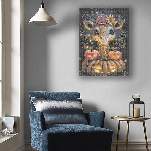 Miniatura 7 de CoHraeu Kits de pintura de jirafa con diamantes para adultos, dibujos animados redondos de perforación completa de puntos de diamante para