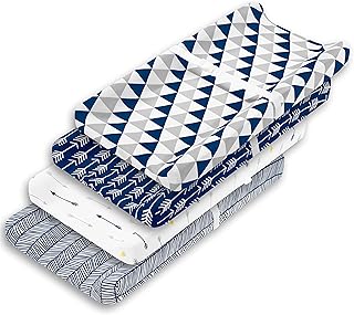 Changing Pad Cover – Baby Changing Pad Covers 4 Pack – Boy or Girl Changing Pad Cover – Pure Cotton Machine Washable Navy and White Changing Table Cover – Diaper Changing Pad Cover Sheets