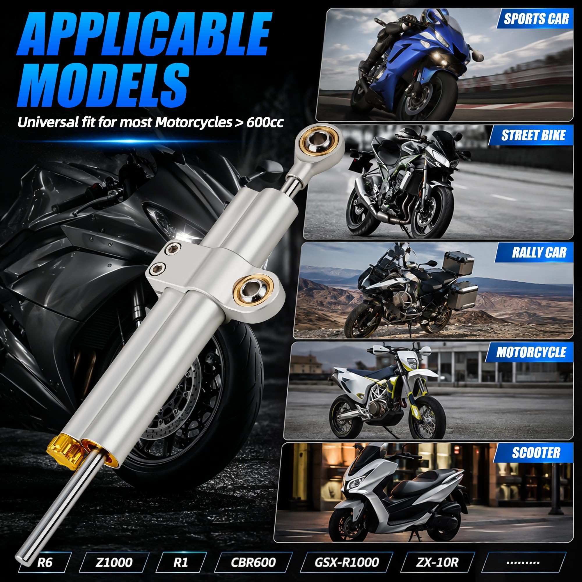 Estabilizador de Amortiguador de Dirección de Moto Estabilizadores Ajustables Universales para Motocicleta para ADV R6 Z1000 Z900 R1 6 CBR600 1000 GSX-R1000 ZX-10R R1250GS Scooter