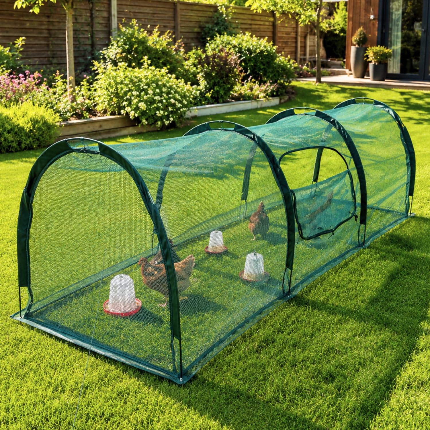 Chicken Run & Hen House Tunnel | Bird Flu Protection Coop & Pet Cage for Poultry Rabbits Tortoises Guinea-Pigs - 3 x 1.5 x 1.5m H