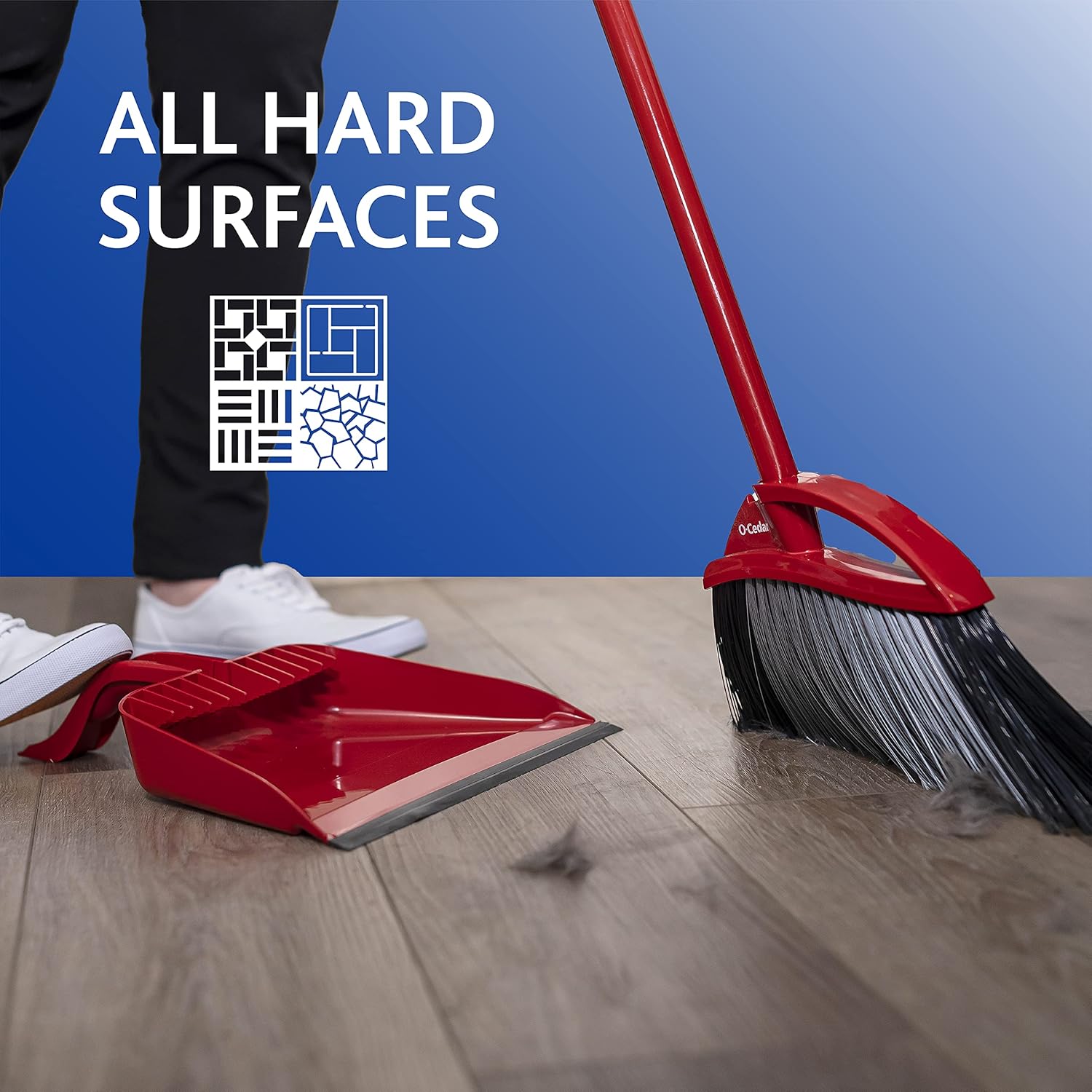 O-Cedar Pet Pro Broom & Step-On Dustpan PowerCorner, Red : Health & Household