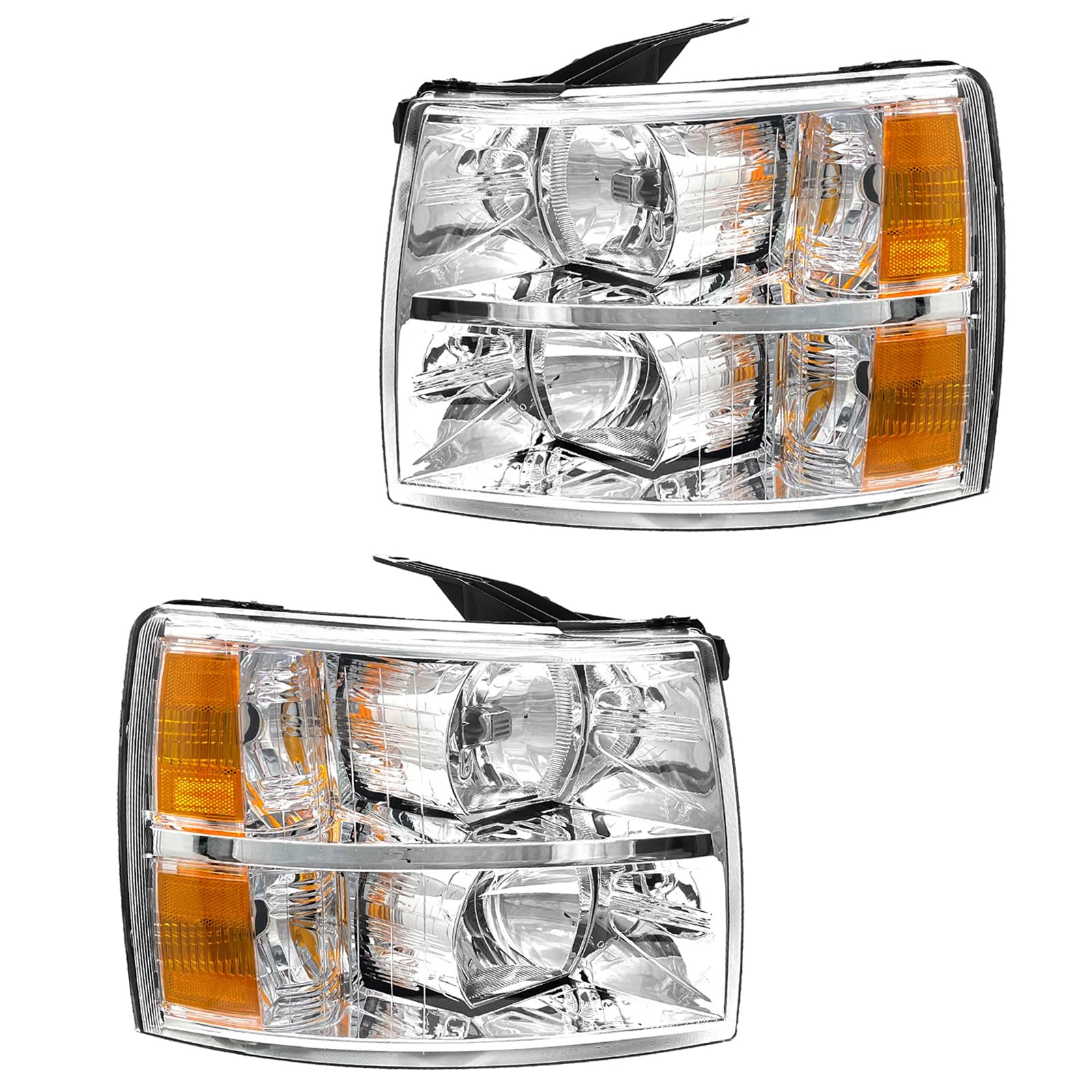 Faros Delanteros Para Chevy Silverado 1500/2500HD/3500HD 2007-2014 | Juego Completo Izquierda Y Derecha | Carcasa Cromada Con Reflector ámbar | Compatibilidad Plug And Play