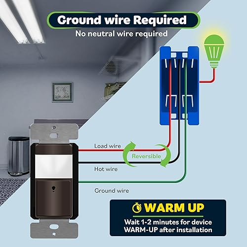 Miniatura 10 de TOPGREENER Interruptor de sensor de movimiento, sensor PIR con nivel de luz ambiental, modos de ocupación y vacancia, no requiere neutro, requiere