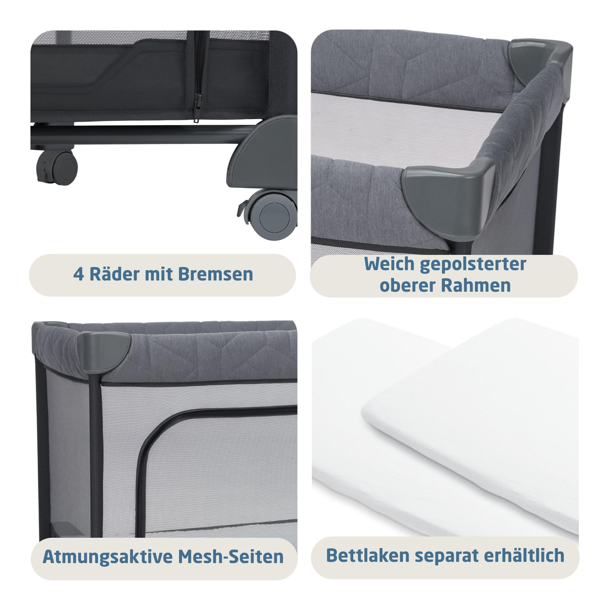 Maxi-Cosi Merlin, 2-in-1 Reisebett & Spielplatz, 0–4 Jahre, bis 18 kg, Baby und Kinderreisebett, In 1 s Klappbar, 120×60 cm CloudCore-Matratze, Seitliches Einstiegsfenster, 4 Rollen, Elegance Graphite