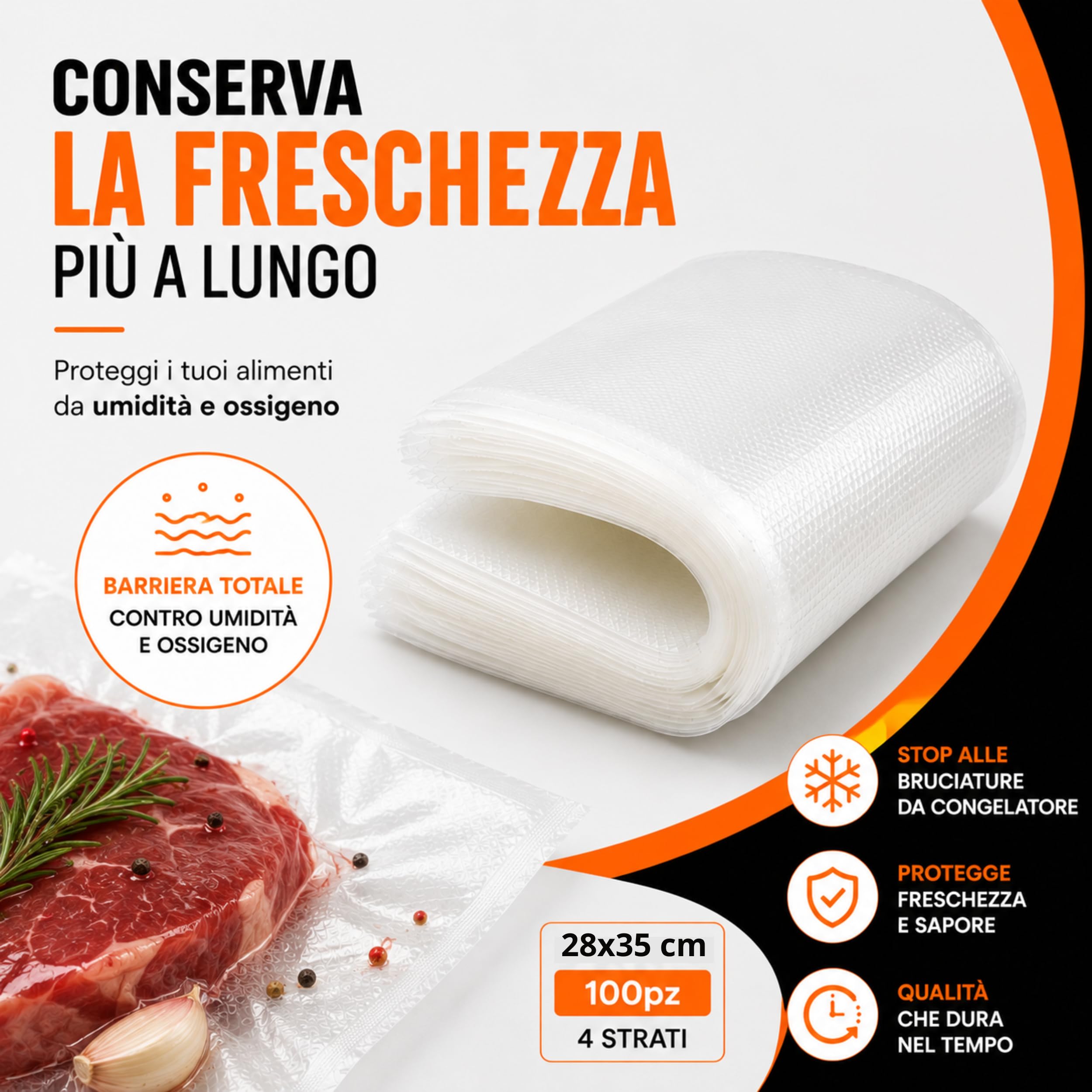 ELETTROCASA - Buste Sottovuoto Alimenti 28x35 cm - Buste per Sottovuoto Per Alimenti Goffrati 100pz - SV 8 - Sacchetti Sotto Vuoto 5 Strati Trasparenti