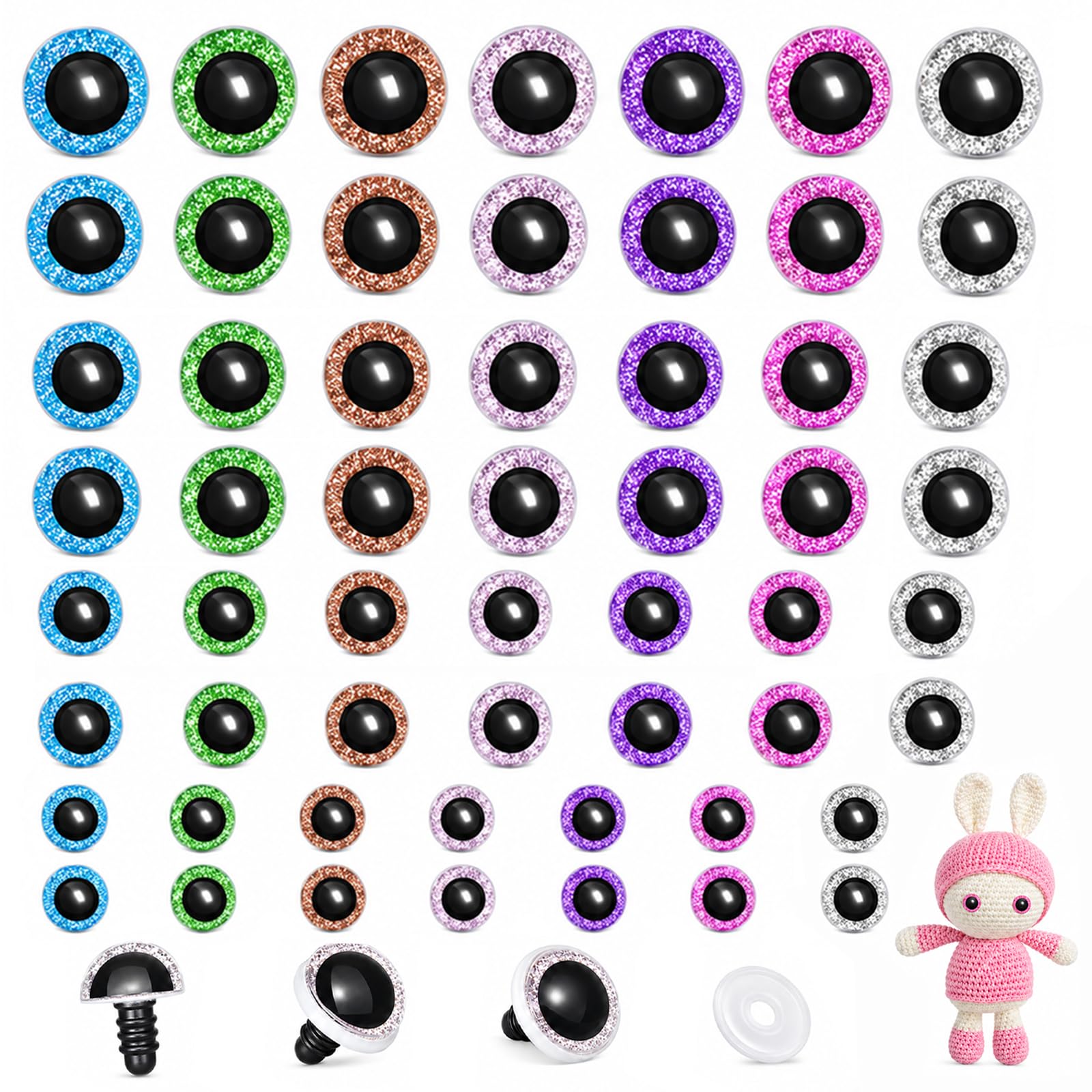 Safety Eyes Set, Colourful Glitter Doll Eyes