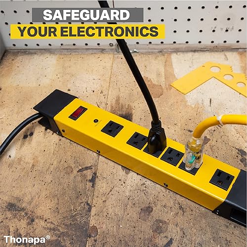 Miniatura 4 de Regleta protectora de sobretensiones resistente, 6 tomacorrientes, 143 SJT cable de extensión resistente de 9 pies, 3 clavijas, regleta de