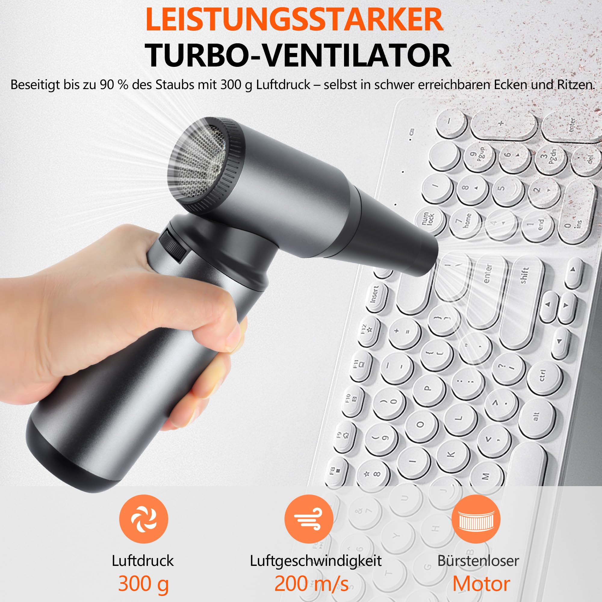 Staubgebläse Elektrischer Air Duster Druckluftspray Alternative 300000 U/min Kabelloser Wiederaufladbar 8000 mAh Akku Mit Düsen Und Bürsten Für Tastatur PC Auto Büro Elektronik