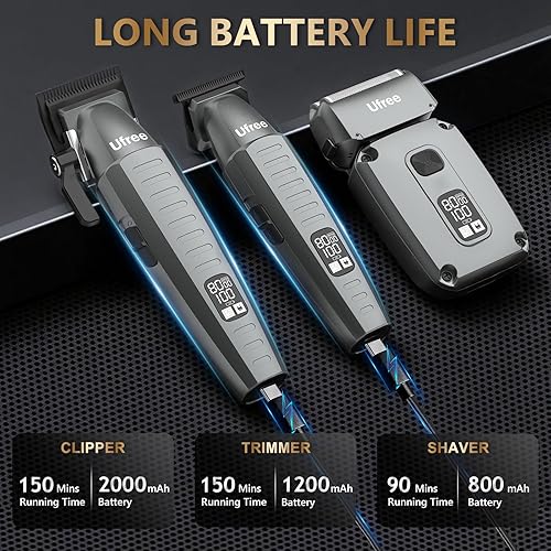 Miniatura 5 de Ufree Cortapelos para hombres profesionales, recortadora de barba y afeitadora de papel de aluminio, afeitadora eléctrica, juego de cortapelos y