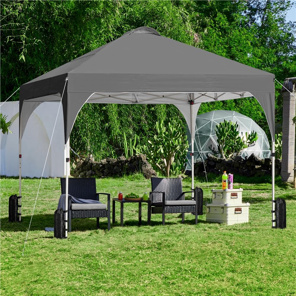 Yaheetech 3×3m Carpa Plegable Portátil 8-10 Personas Toldo al Aire Libre Carpas para Exteriores Playa con Bolsa de Transporte Gris Oscuro