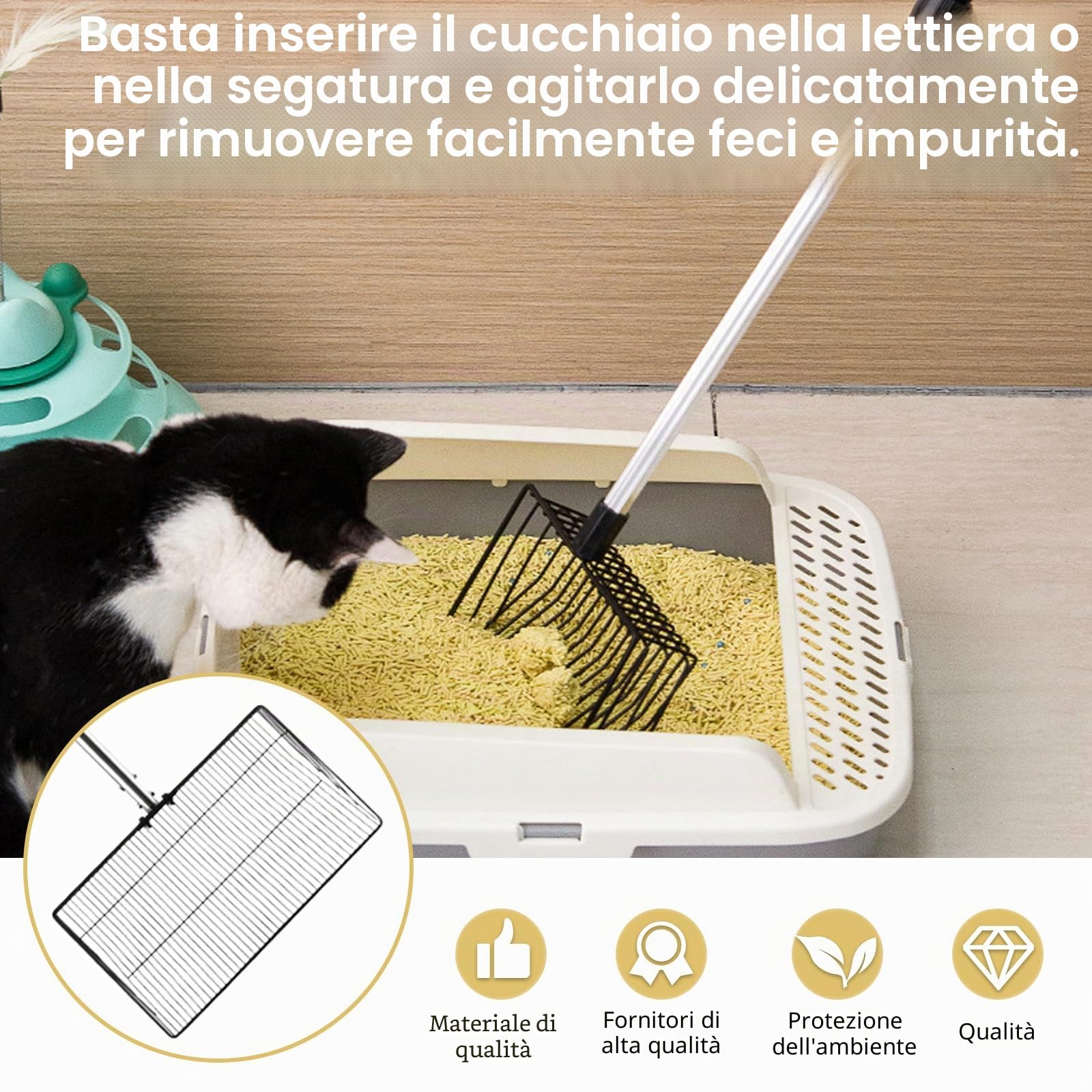 38 cm Grande Pala per Letame di Pollo con Manico da 170 cm, Accessorio Regolabile per Pollaio 98-178 cm, Pala Setacciante Regolabile, Strumento di Pulizia per Polli per la Pulizia e il Filtraggio nel