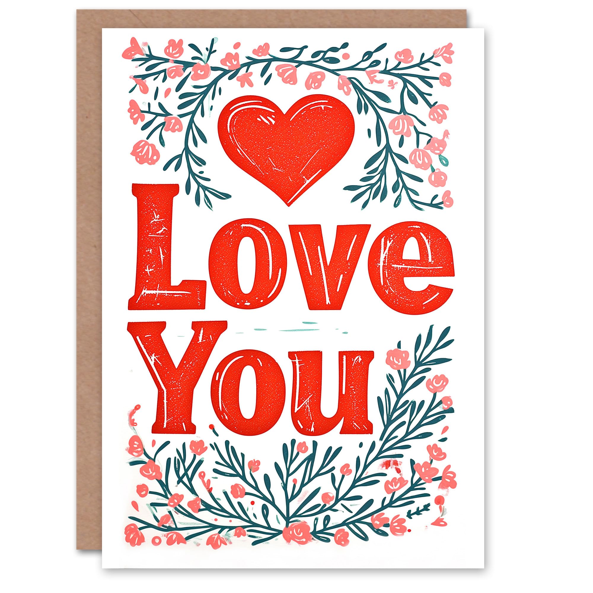 Artery8 Valentines Day Greeting Card Love You Heart Floral Letterpress For Her Wife Partner