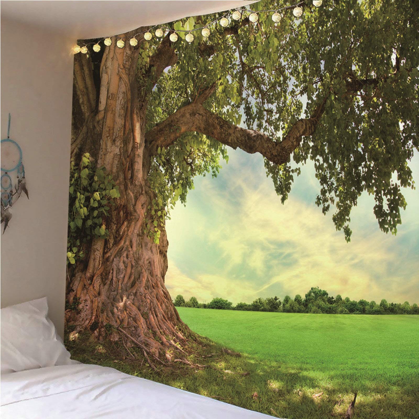 Tapiz casero para colgar en la pared, tela de poliéster para colgar en la pared, tapiz de playa, 240 x 220 cm, tapiz verde para decoración de pared para dormitorio
