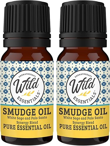 Wild Essentials Smudge Blend - Paquete de 2 aceites esenciales de salvia blanca 100 % pura y palo santo, 0.3 fl oz, grado premium, fabricado y
