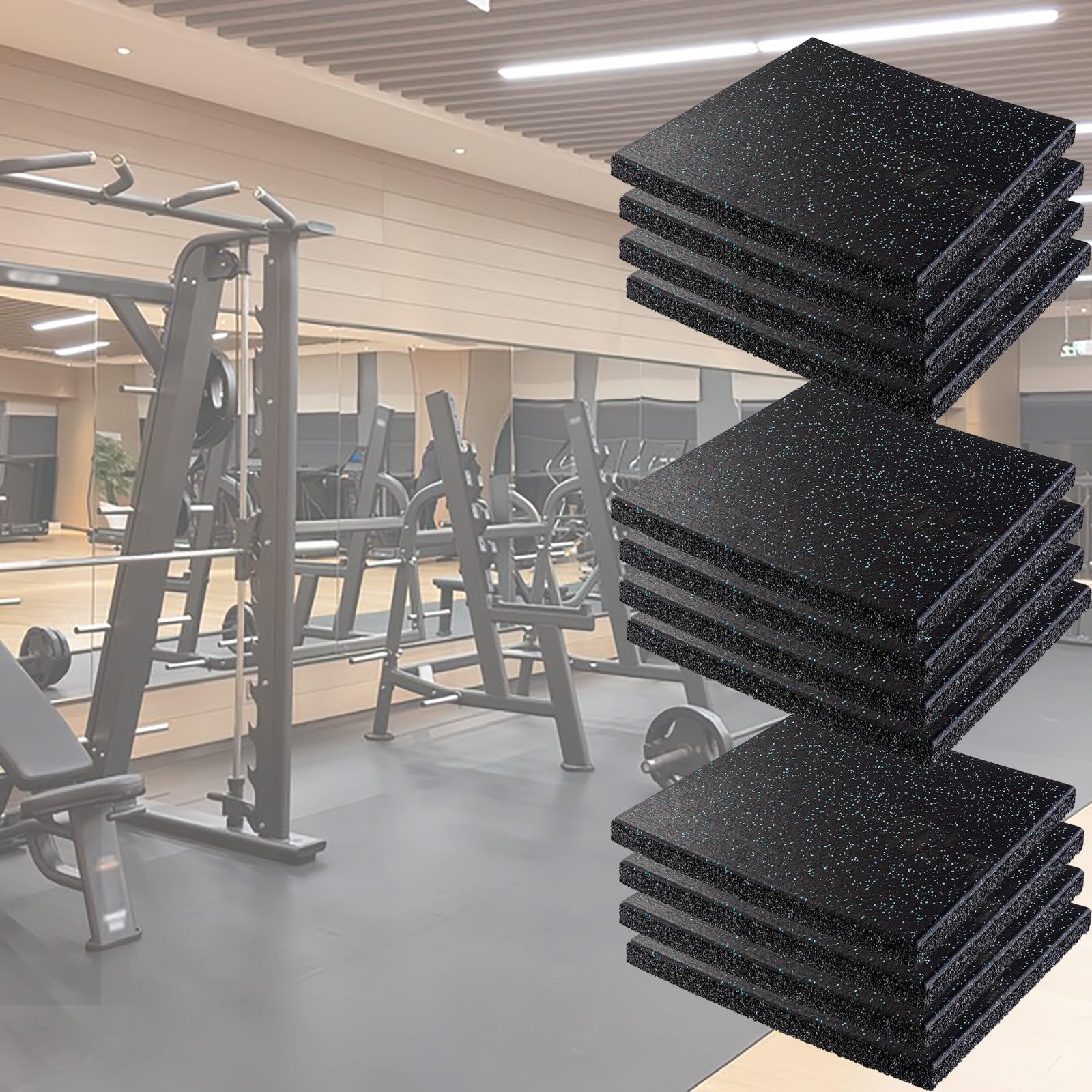 Piastrelle per pavimenti in gomma ad incastro per palestra domestica, tappetini antivibrazione ad alta densità, imbottitura ammortizzante riutilizzabile