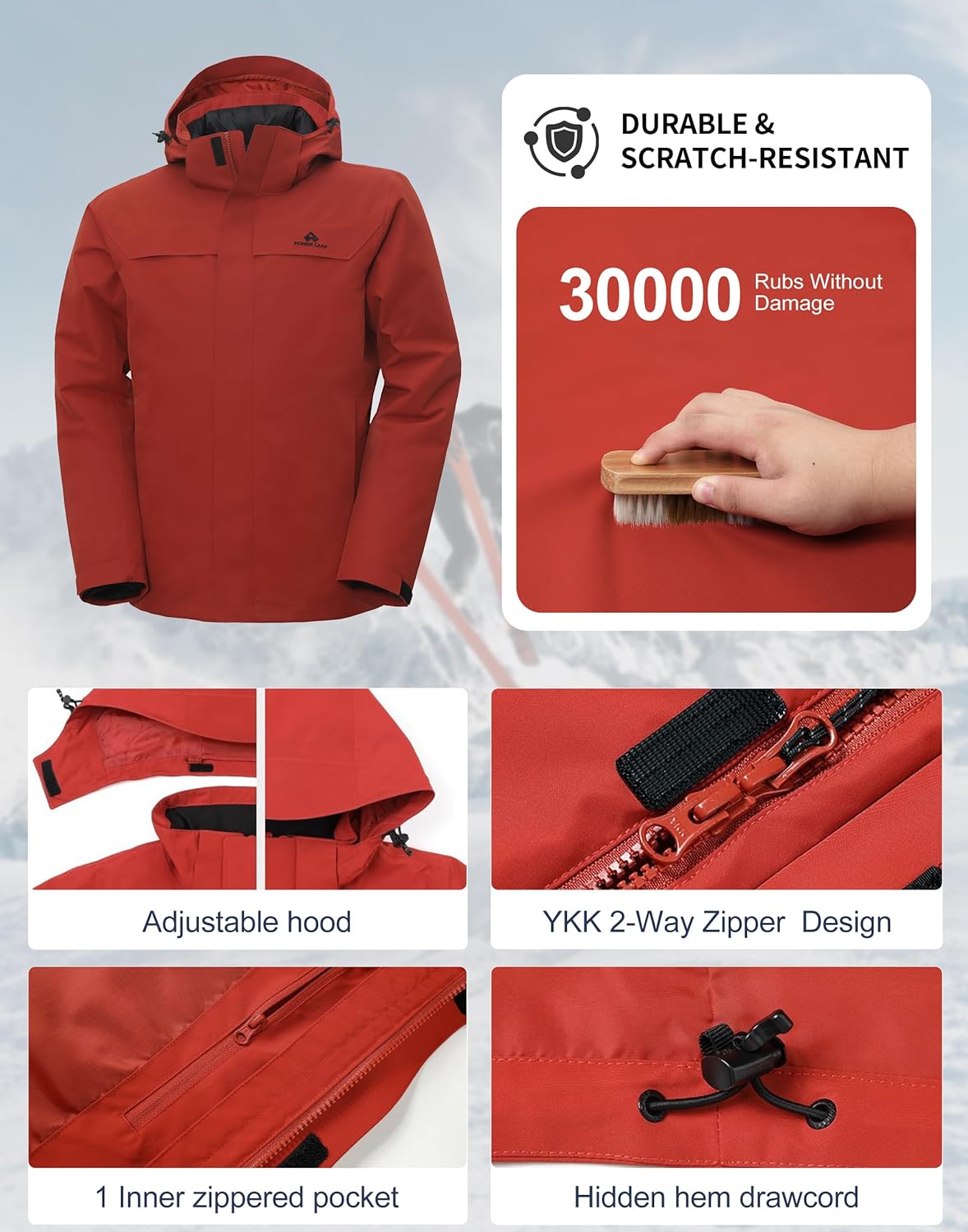 Pioneer Camp Men's 3-in-1 Ski Jacket Waterproof Windproof Winter Insulated Snow Rain Coat Hooded with Thermal Puffer Liner - Image 6