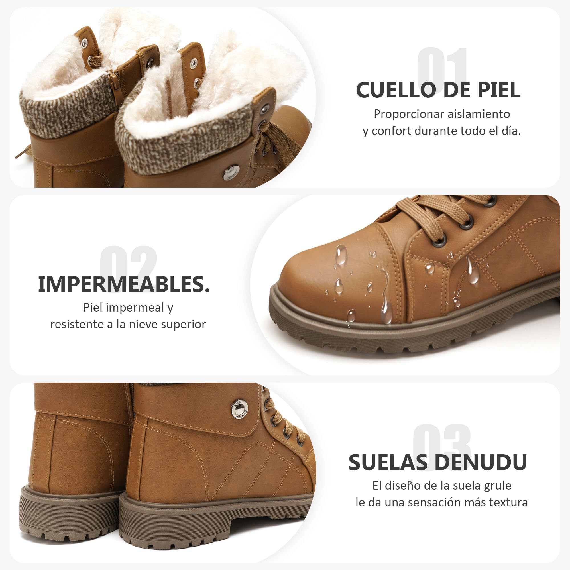 GLAMORA Botines de invierno para mujer impermeables y térmicos con forro cálido y suela antideslizante, botas cómodas con cremallera para caminar, trabajo o senderismo ligero en montaña y ciudad