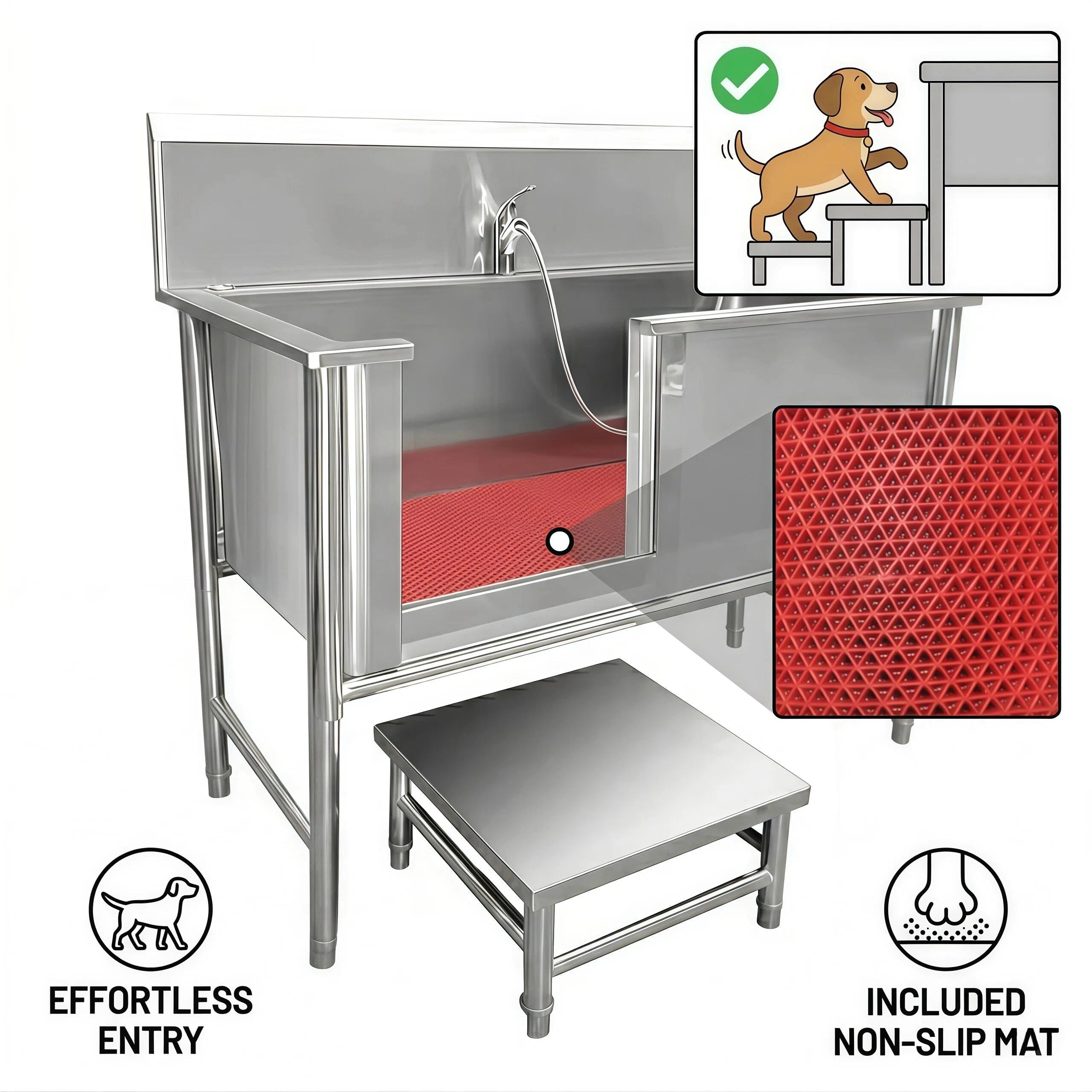 Generico Vasca Doccia per Cani in Acciaio Inossidabile, Stazione di Lavaggio Professionale per Toelettatura Animali Domestici – per Cani di Tutte Le Taglie, per Uso Domestico e Commerciale(100cm)