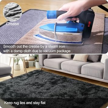qulint 5x7 Area Rugs for Living Room, Large Fluffy Rug for Bedroom, Soft Shag Rug Shaggy Fuzzy Carpets for Boys and Girls Dorm (5ft x 7ft, Tie-Dyed Black Grey)