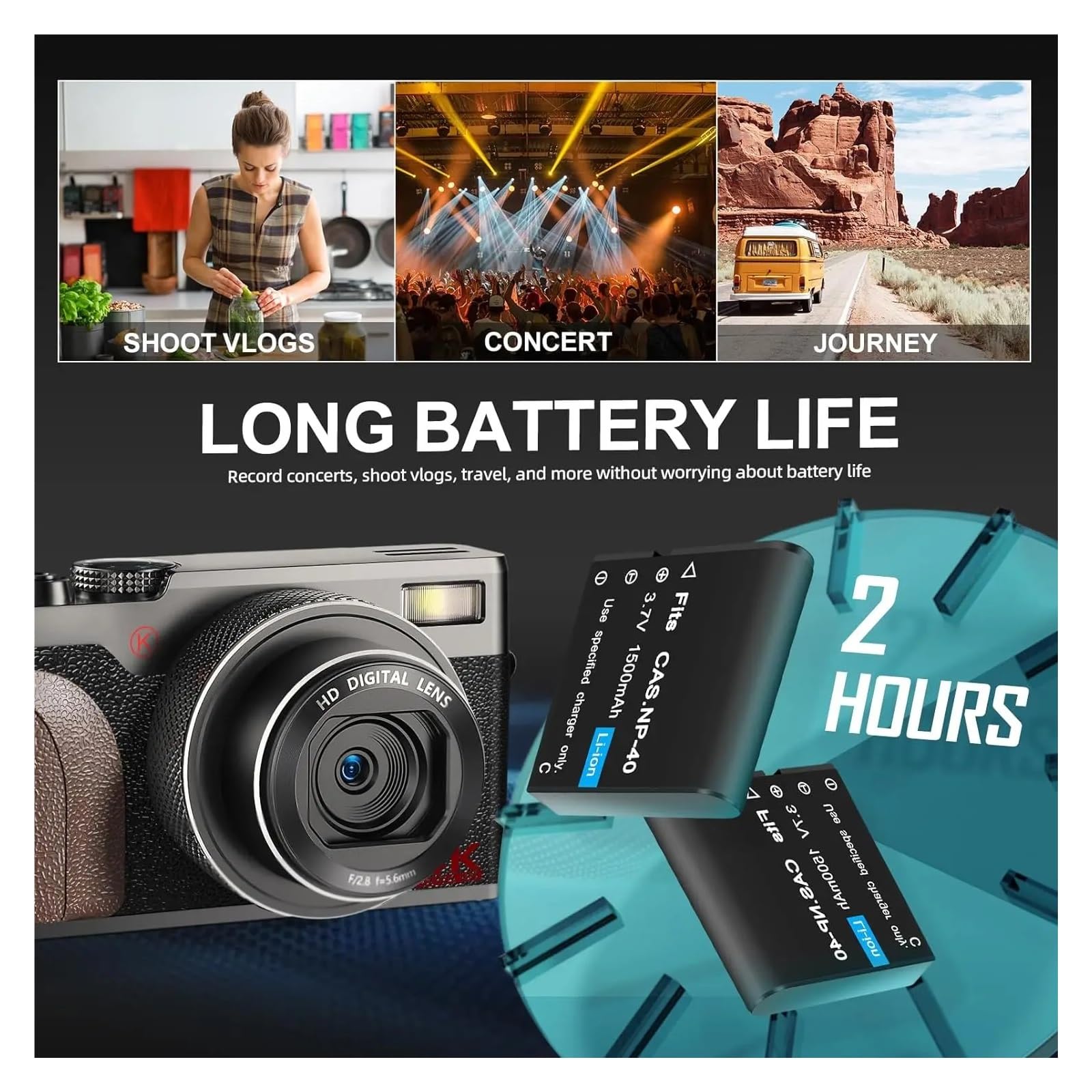Cámara Digital Cámaras De 56MP For Fotografía Vlogging 4K Pantalla Abatible 180 ° Apuntar Y Disparar Enfoque Preciso(Black)