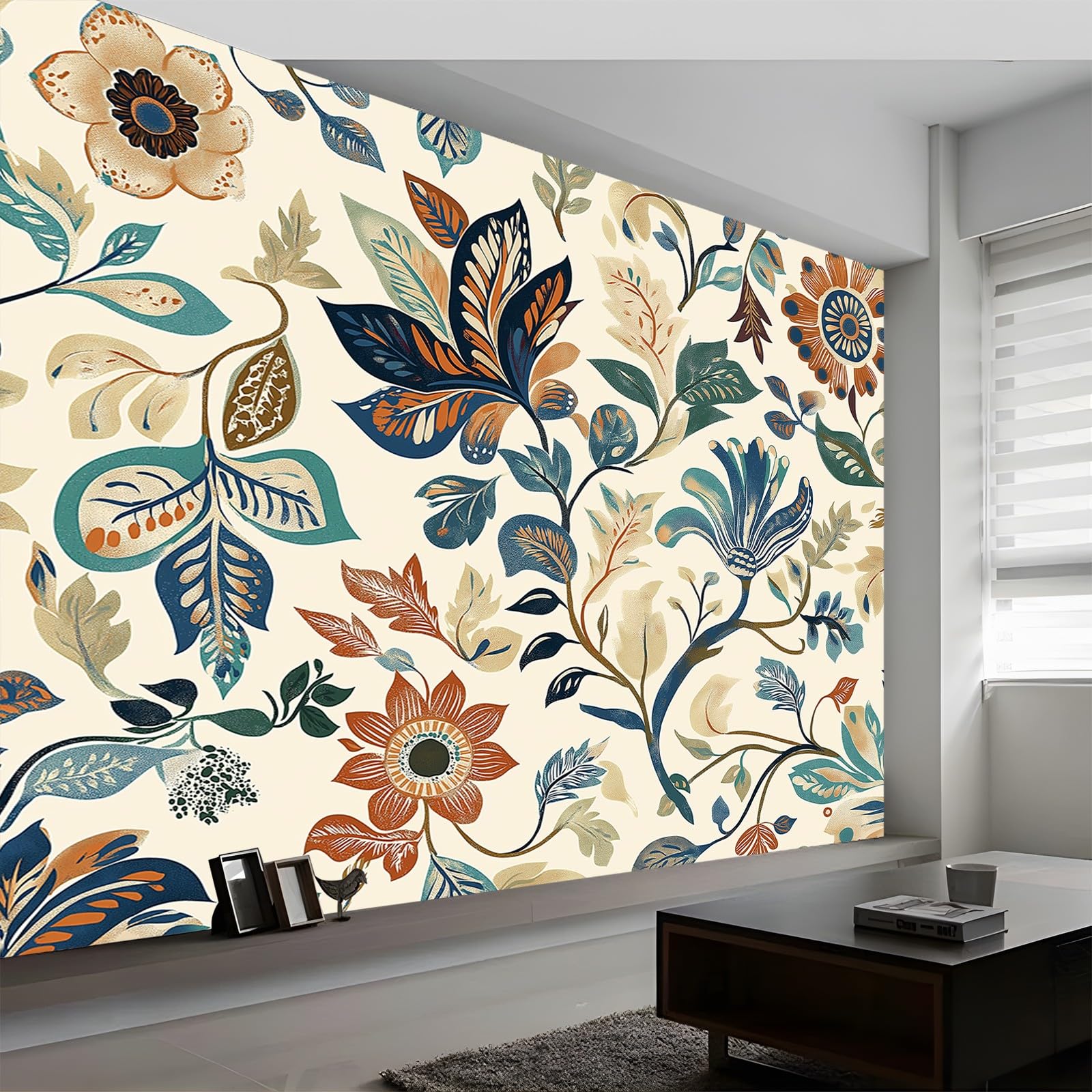 Tapeta 300 x 210 cm Tradycyjne wydruki kwiatowe Obraz w kolorze kości słoniowej tapety na malowidła ścienne sypialnia salon