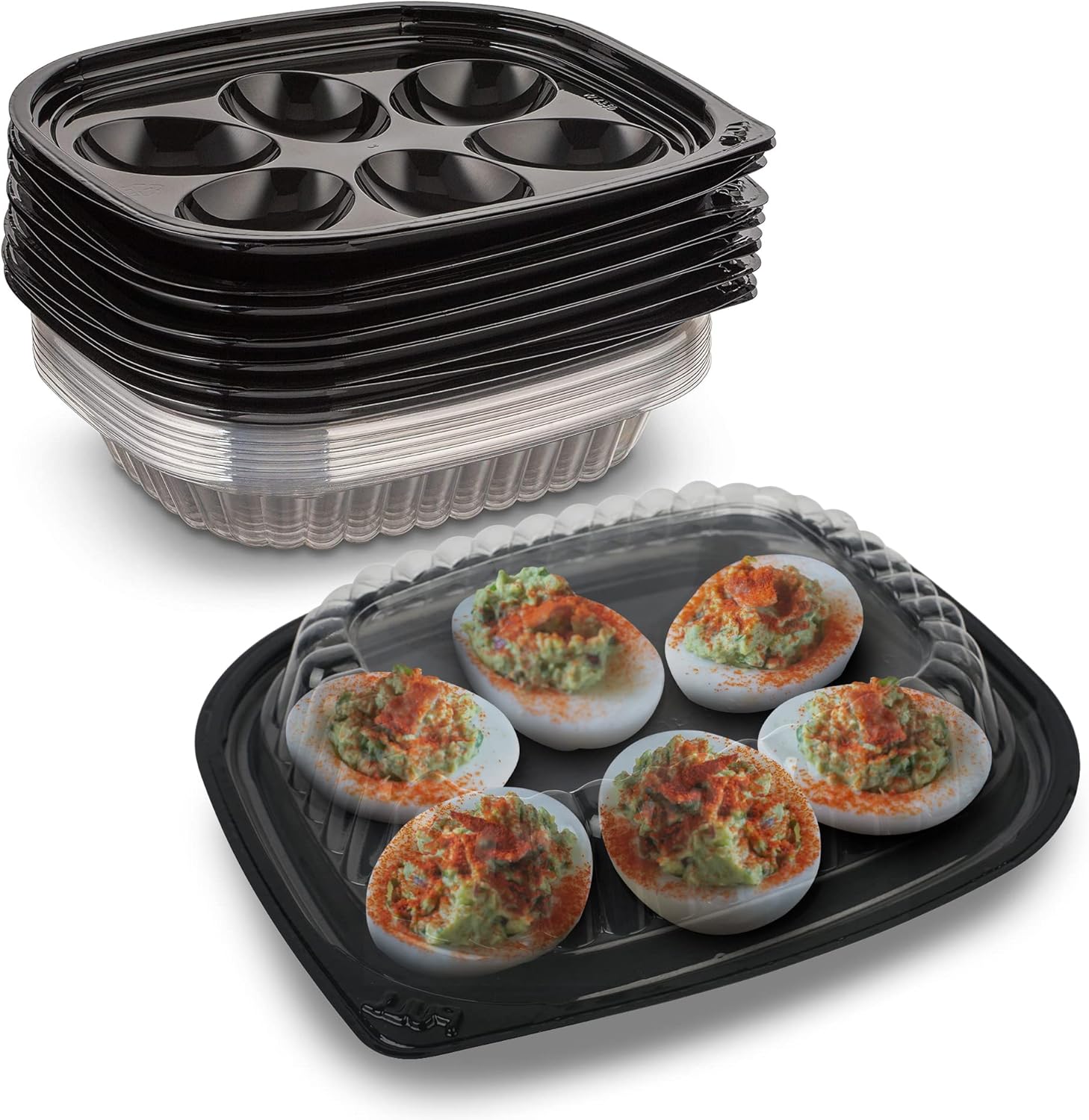 MT Products Plastic Deviled Egg Food Tray Six Egg Halves with Disposable Clear Lid Deviled Egg