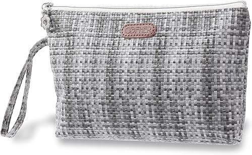 SEAMOON Pequeña bolsa de cosméticos, bolsa de maquillaje de viaje, bolso estético de maquillaje, bolsa de cuero de patrón tejido colorido, bolsa de