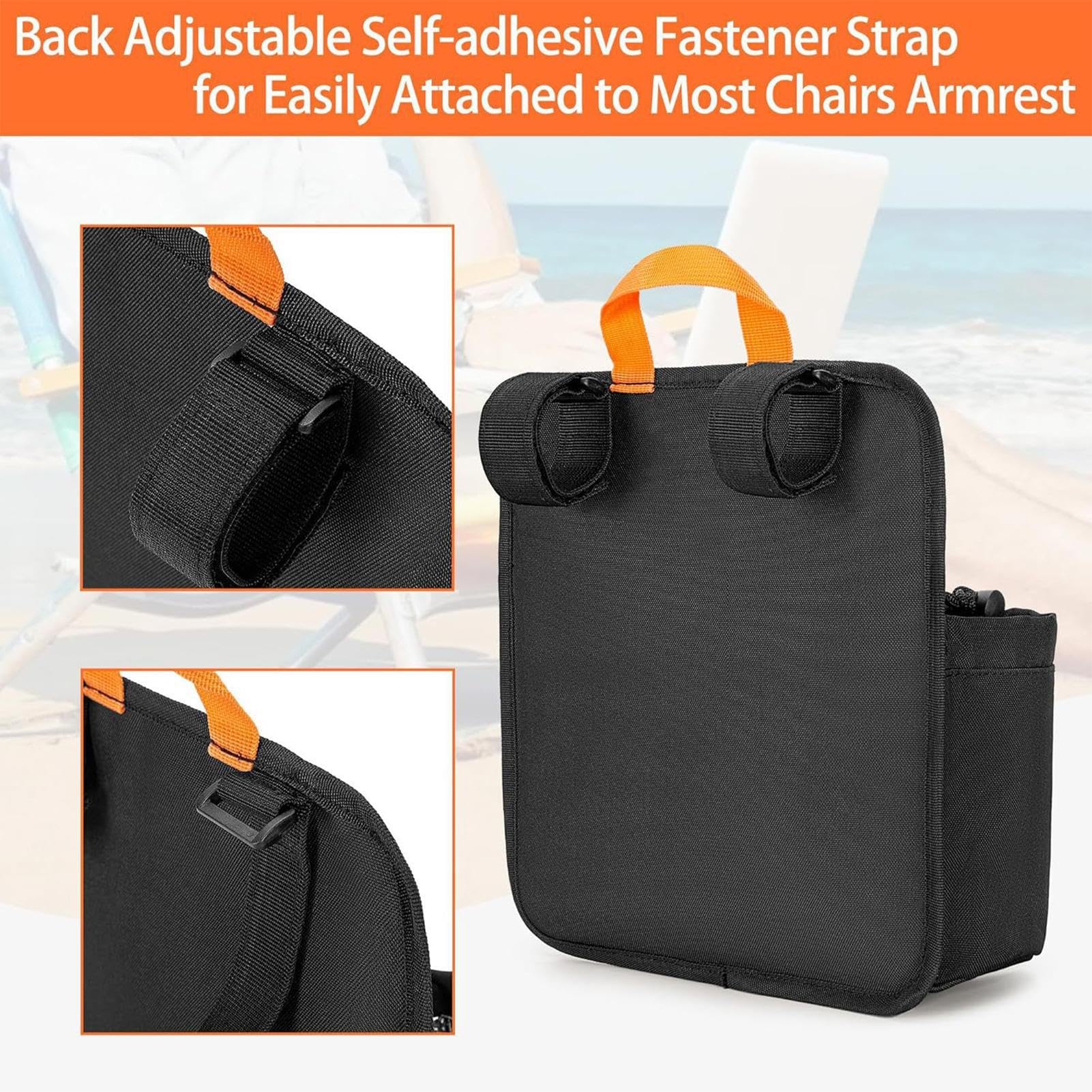 Portavasos para silla de playa, organizador lateral de silla, organizador multifuncional para exteriores, césped, patio, mochilero, teléfono, gafas de sol, aperitivo