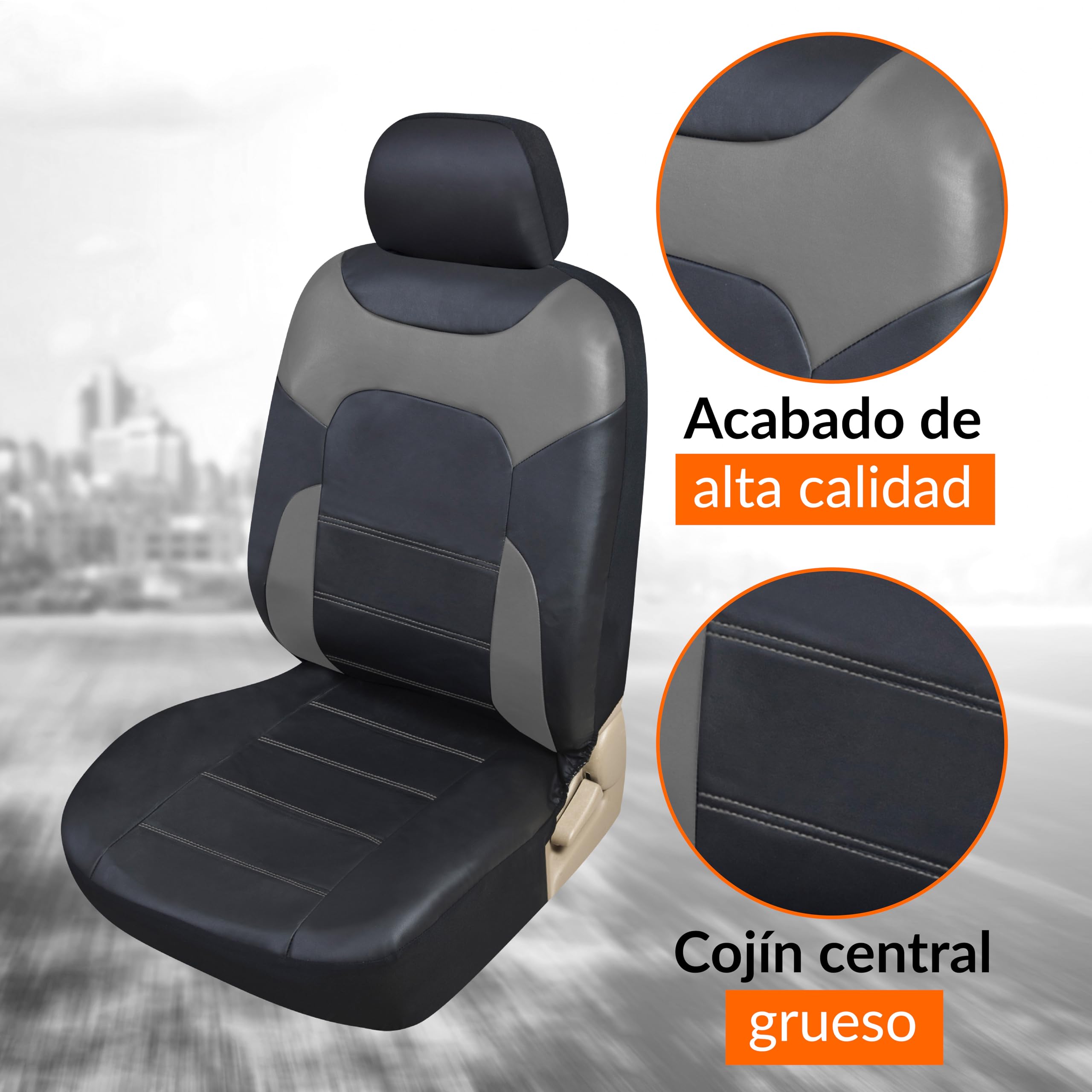 Upgrade4cars Fundas Asientos Coche Universales Polipiel Gris | Set Completo Protectoras Delanteros y Trasero para Todo el Año