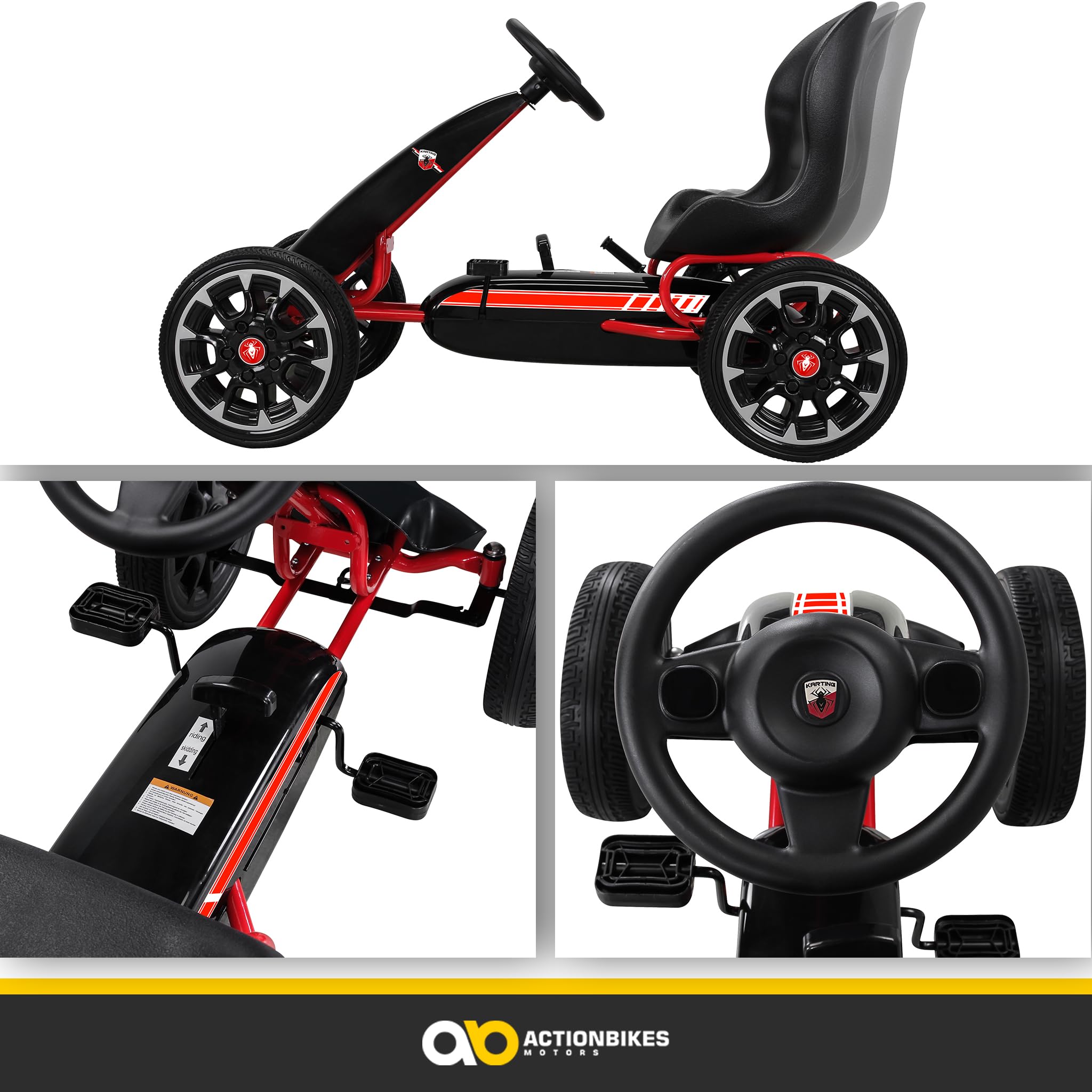 Actionbikes Motors GoKart FS Spider | 2-Rad Antrieb | Handbremse | Kettcar | Go Kart | Kinderauto | Go Cart | Kinder GoKart | Tretauto | Kart | Kinderfahrzeug | Auto für Kinder ab 3 Jahre (Schwarz)