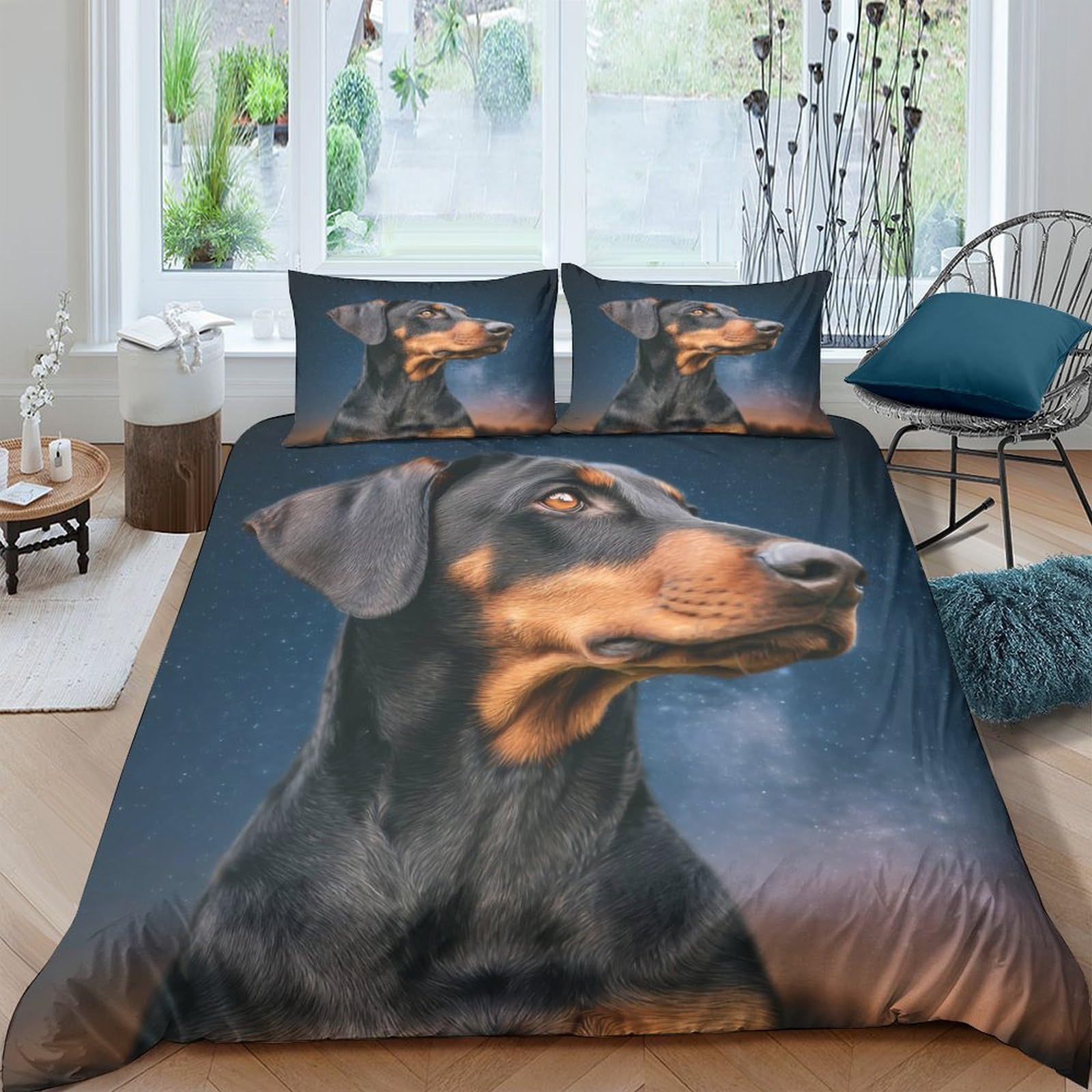 Ctjqhvkz Style-8 3D Printed Doberman Dog Fitted Sheet Microfiber Soft Anti-Slip Mattress Cover For Bedroom Dorm Decorative Bedding Single（135X200cm）