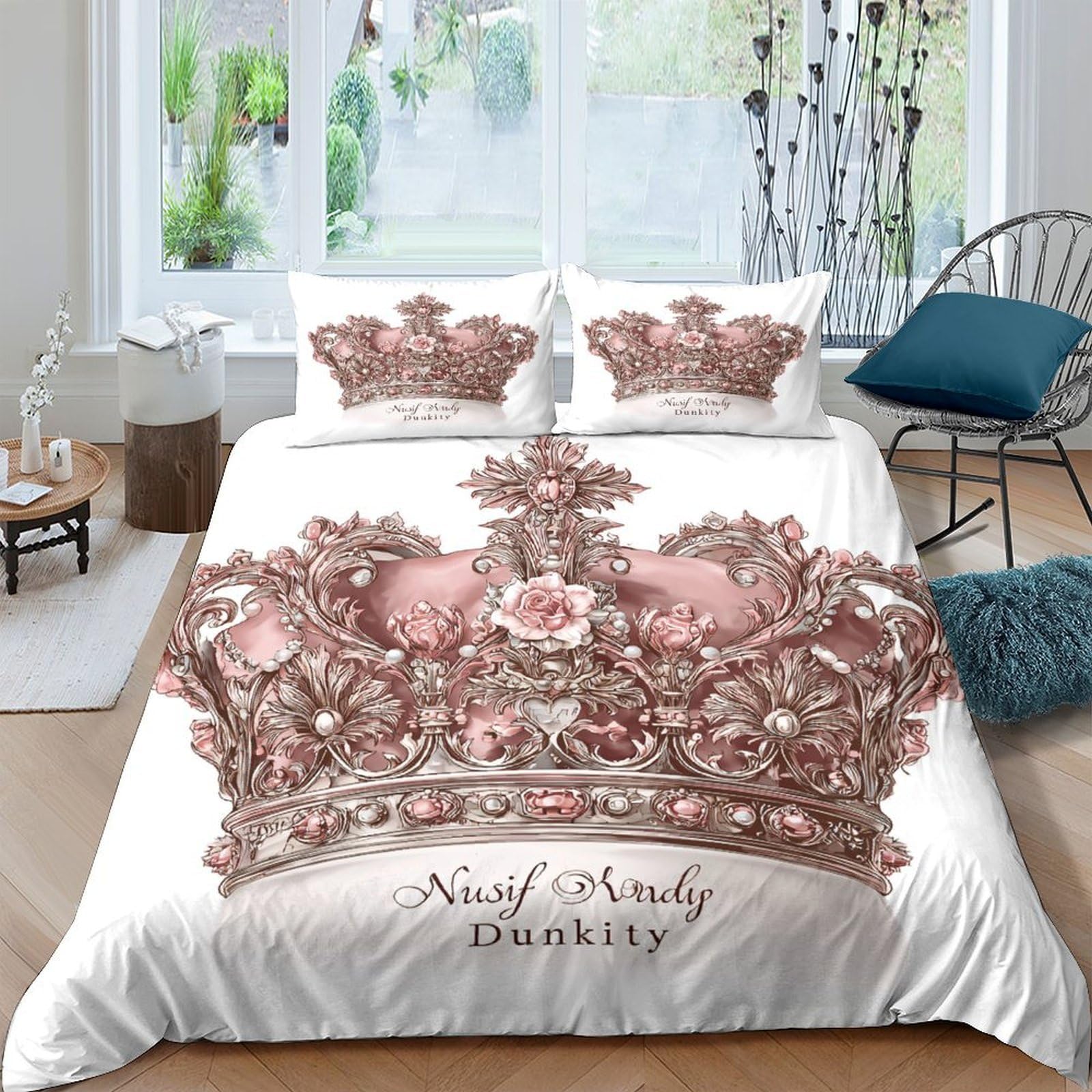 Ctjqhvkz Style-1 3D Printed Rose Crown Fitted Sheet Microfiber Soft Pink Royal Bed Cover For Bedroom Guest Room Decor Mattress Protection Single（135X200cm）