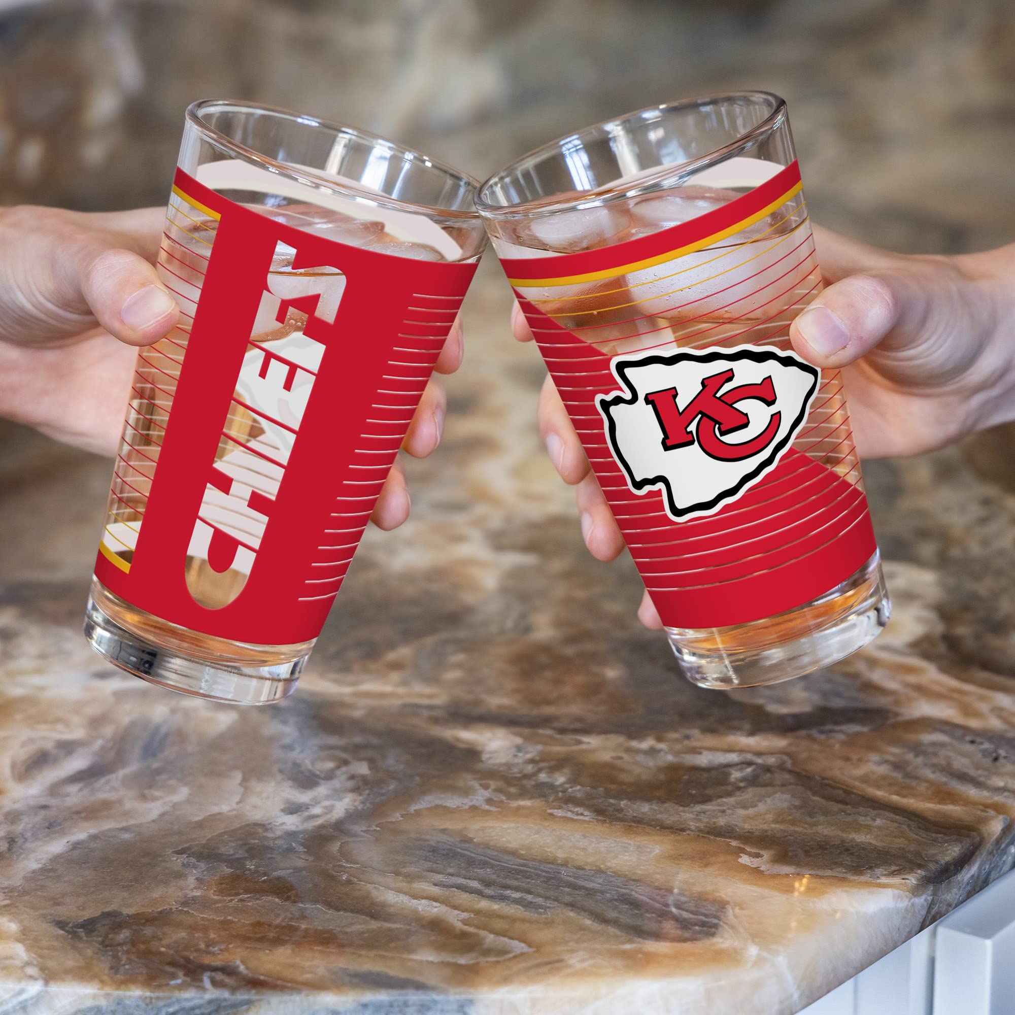 Kansas City Chiefs Pint Glasses - NFL Fan Gift -2 Kansas City Chiefs Pint Glasses - NFL Fan Gift -2