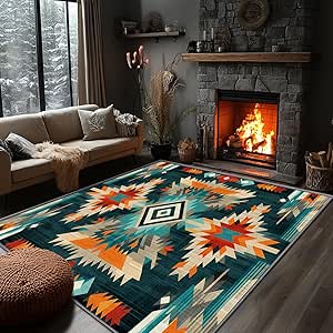 Amazon.com: Yoozitrees Teal Aztec Rug - 2x3 Southwest Tribal Native ...