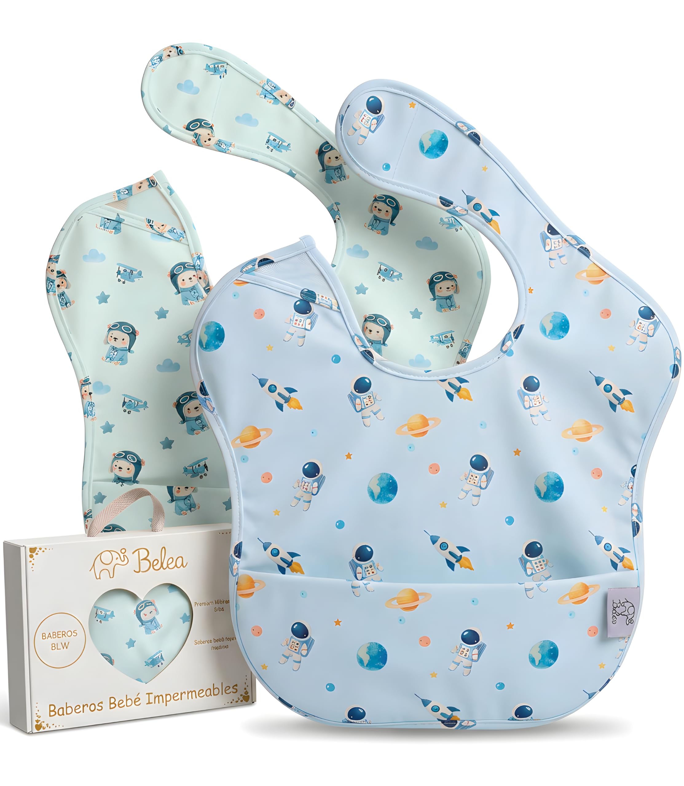 Pack 2 Baberos Bebe Impermeables Sin Mangas BLW 6 Meses a 5 Años Bolsillo Recogemigas Babete Impermeável Babero Infantil Sin BPA Regalo Baby Shower Cumpleaños Bebé