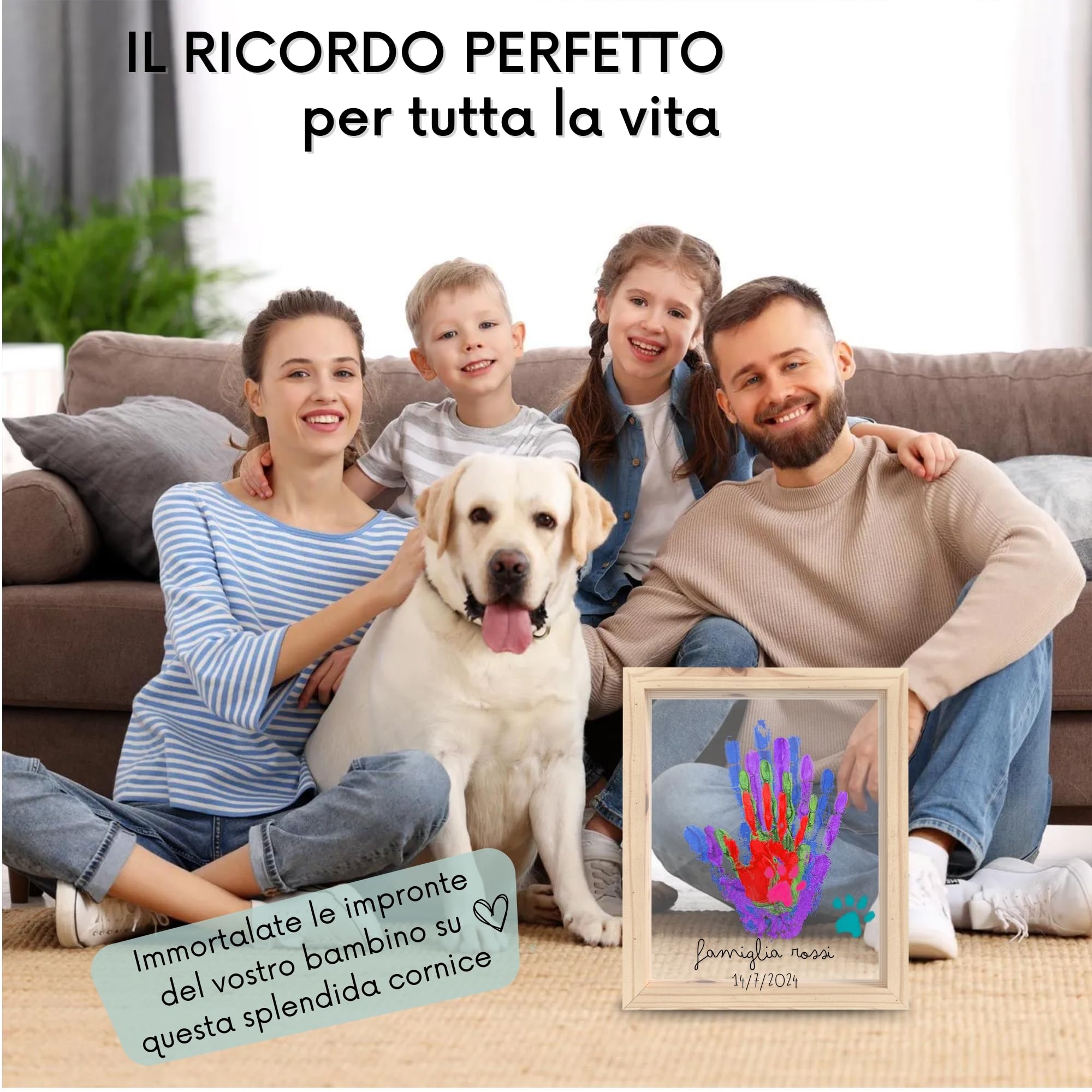 Kit Impronte Mani E Piedi Neonati BIECO - Cornice In Legno Con Argilla, Ricordo Baby - Foto 2