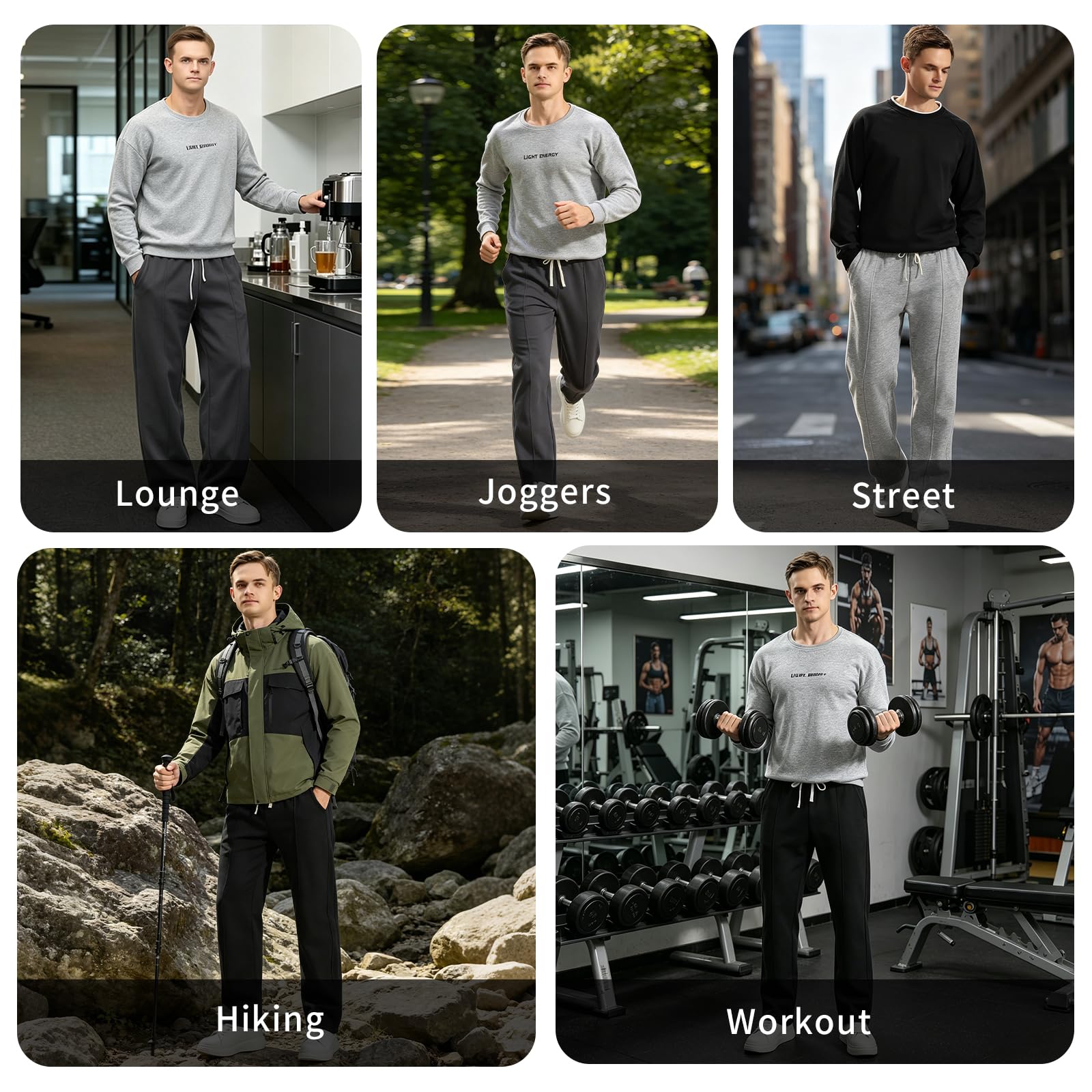 SHAGGA Pantalon de survêtement pour homme, jambe droite, ourlet sans poignets, coupe ample, pantalon de survêtement avec poches pour la course à pied et l'entraînement