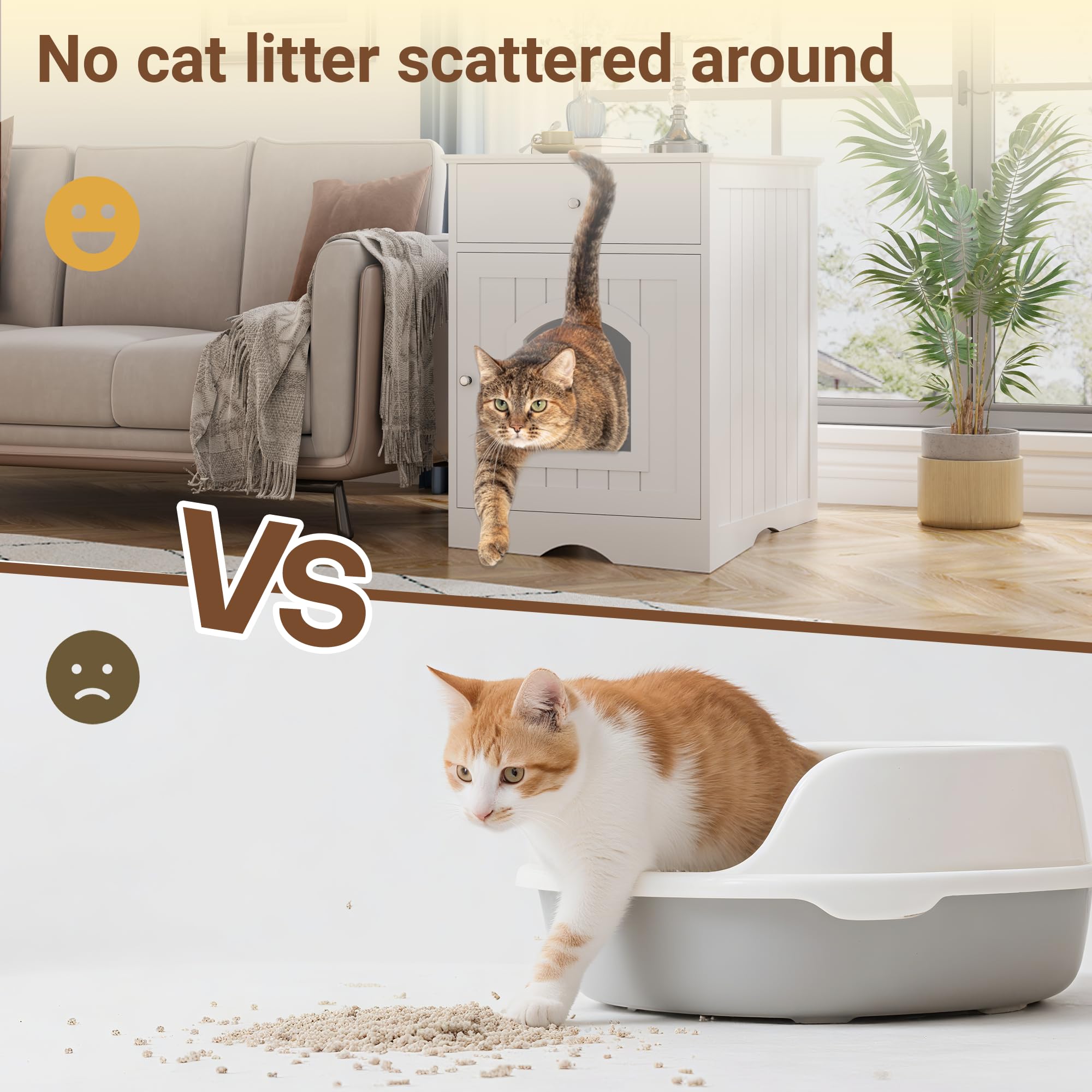 Litter Box Enclosure, Hidden Cat Litter Box Cabinet with Drawer, Wooden Pet Crate, Litter Box Furniture as Cat House, End Table, Fit Most of Litter Box (White) - image 5