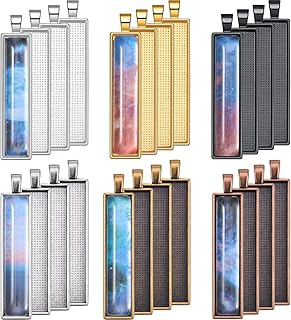 Hicarer 48 Pieces 6 Colors Pendant Tray Rectangle Bezel Blanks Set Include 24 Rectangle Pendant Trays with 24 Clear Glass Cabochon Domes for DIY Resin Craft Photo Pendant Necklace Jewelry Making