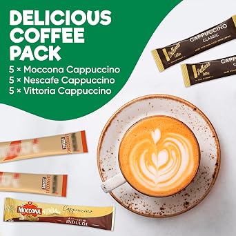 Cappuccino Coffee Box: 15 Instant Coffee Mix Sachets - Indulgent Variety Pack - For Travel & Office
